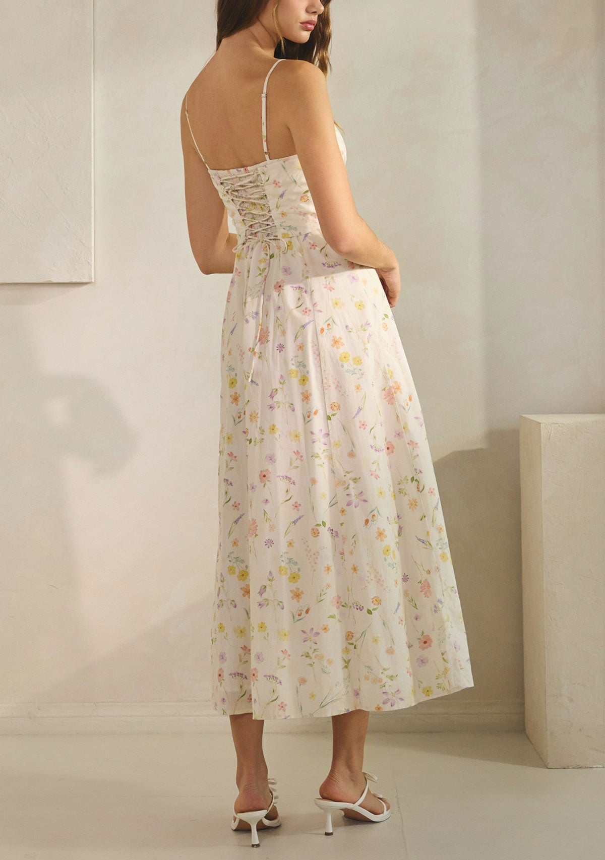 Magnolia Cotton Corset Boning Maxi Dress Cream Floral
