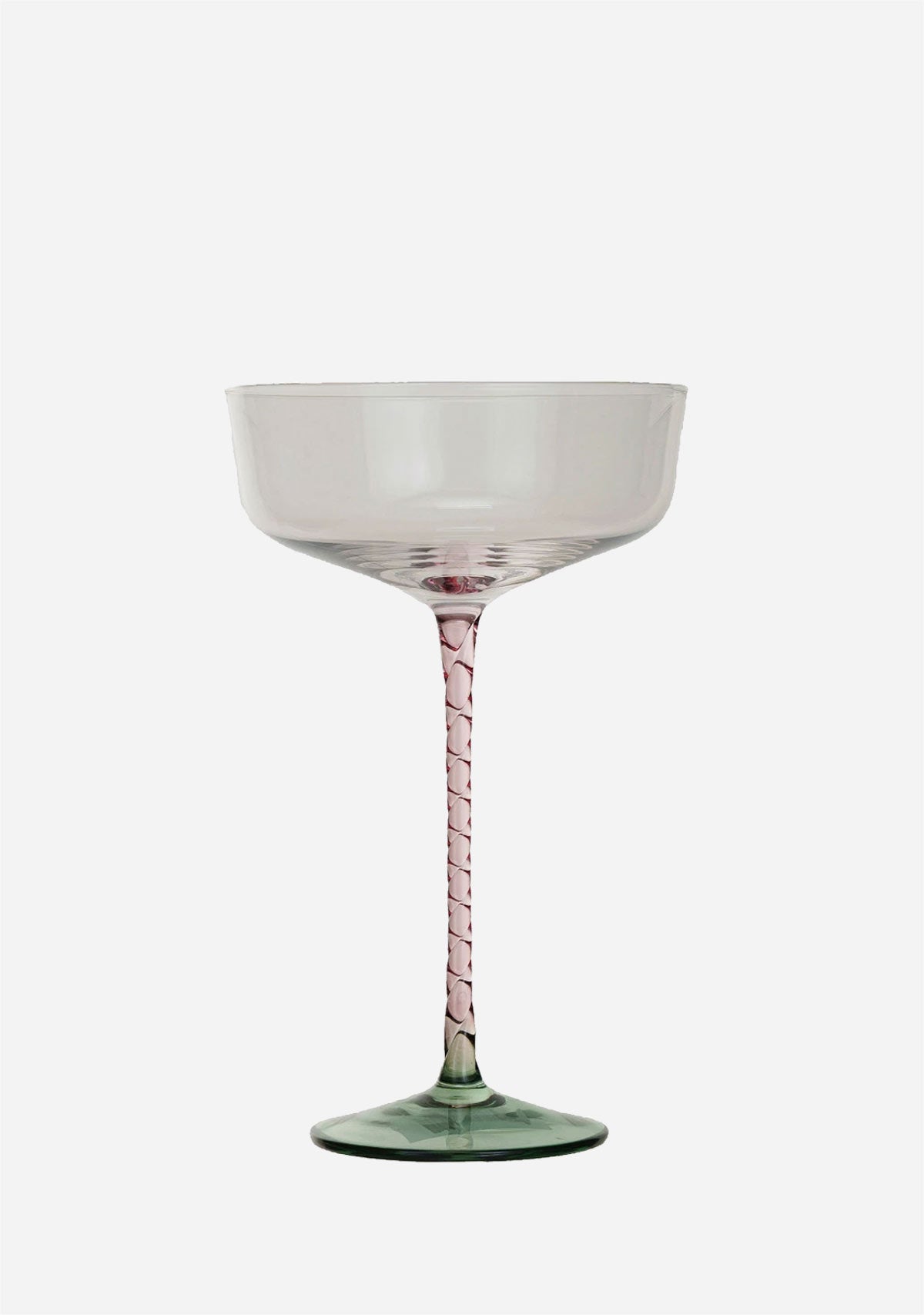 Stemmed Champagne/Coupe Glass W/ Pink Stem & Green Base