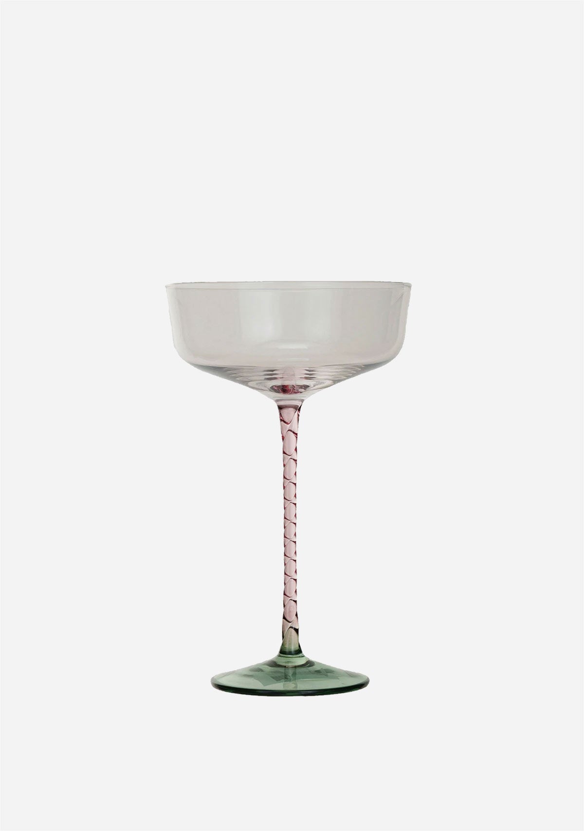 Stemmed Champagne/Coupe Glass W/ Pink Stem & Green Base