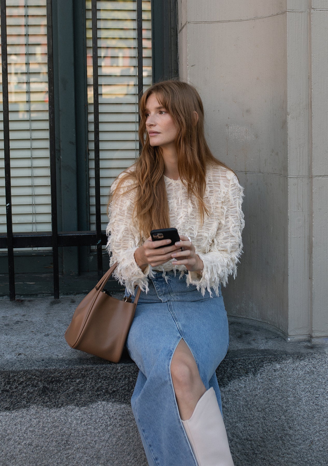 Criss Cross Denim Long Skirt