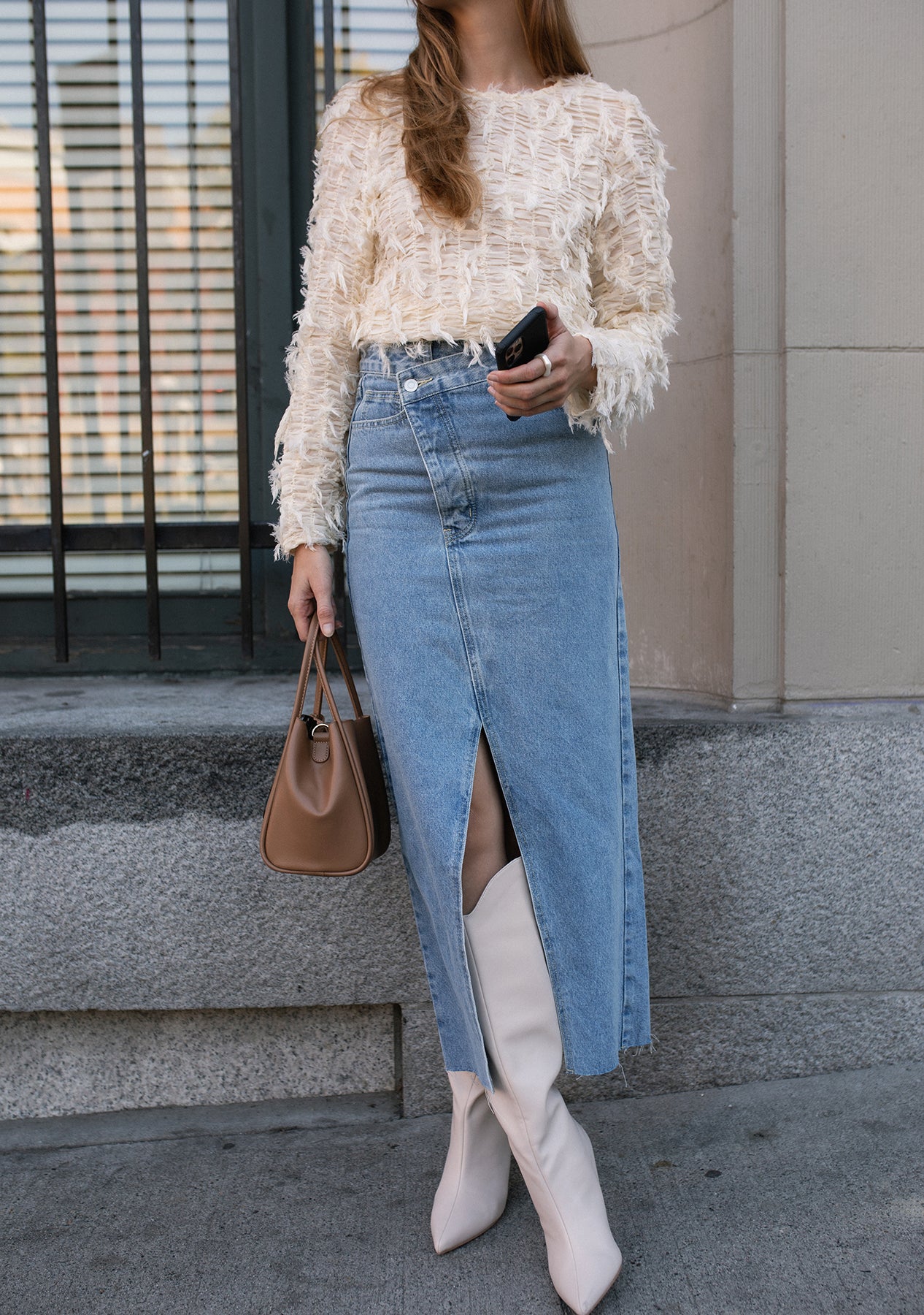 Criss Cross Denim Long Skirt