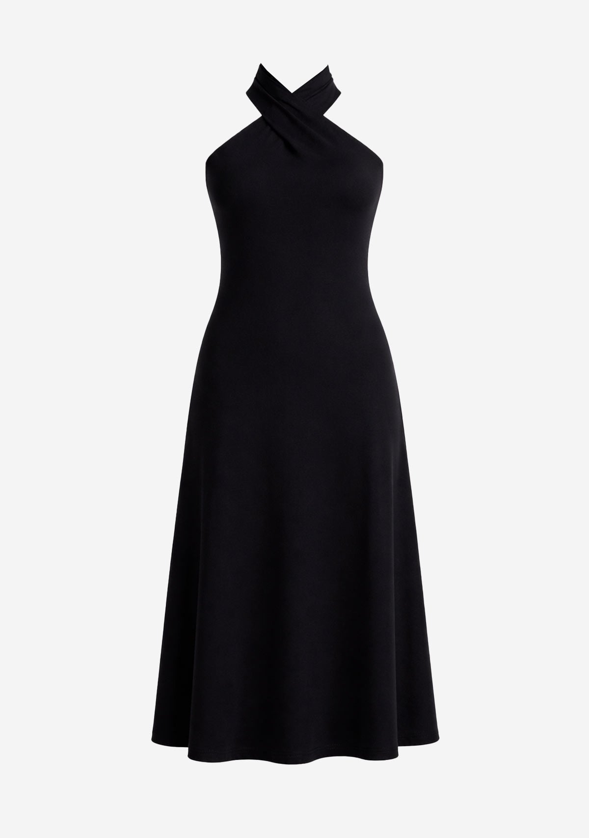 Cross Halter Midi Dress Black