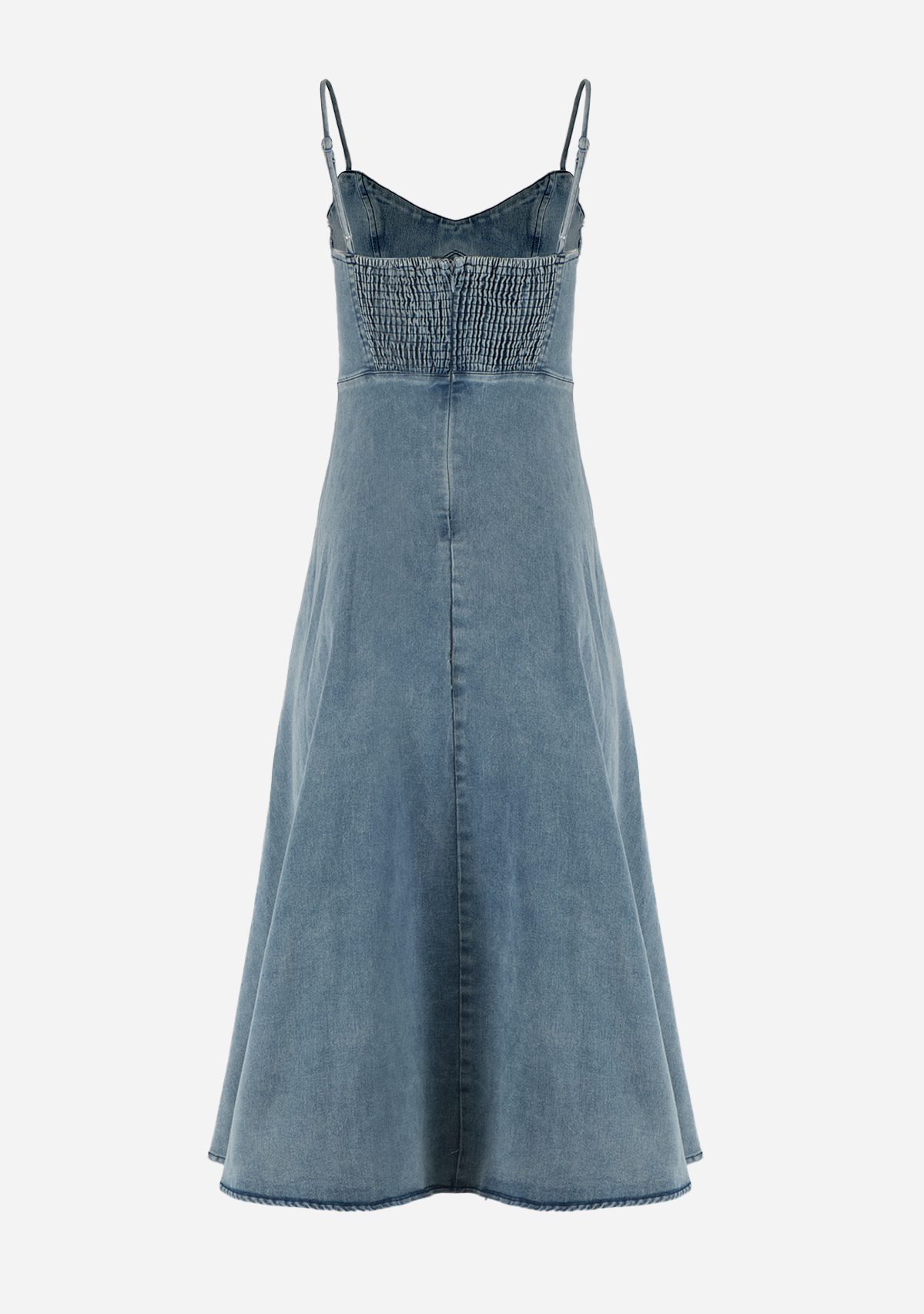 Denim Paneled a Line Midi Dress Denim
