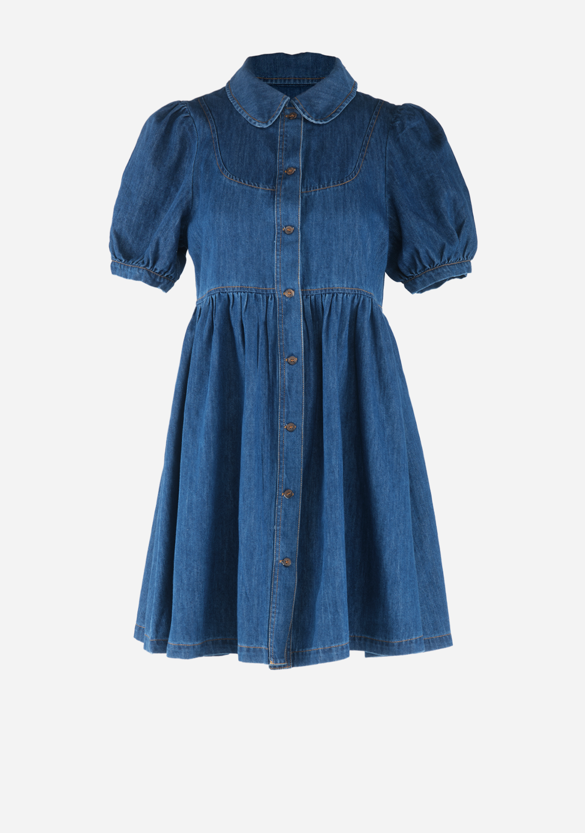 Denim Babydoll Mini Dress Indigo Denim