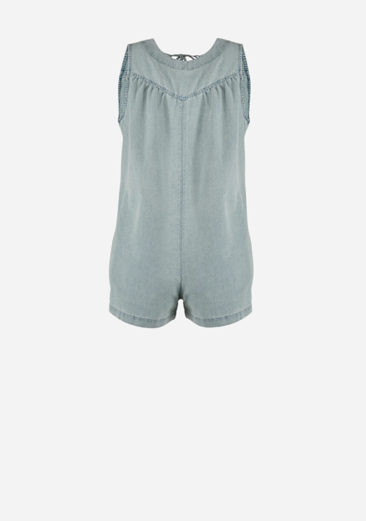 Tied Front Sleeveless Denim Romper Denim