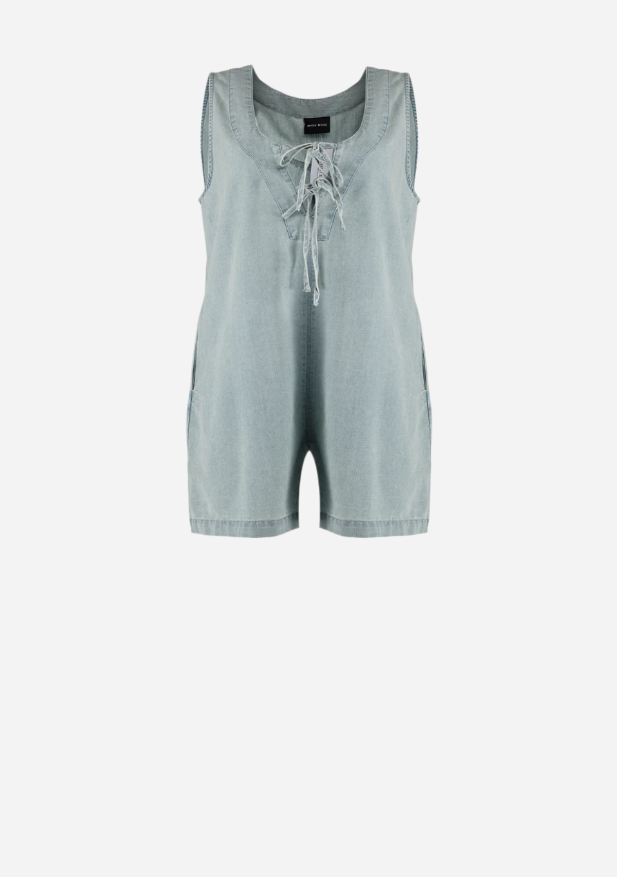 Tied Front Sleeveless Denim Romper Denim