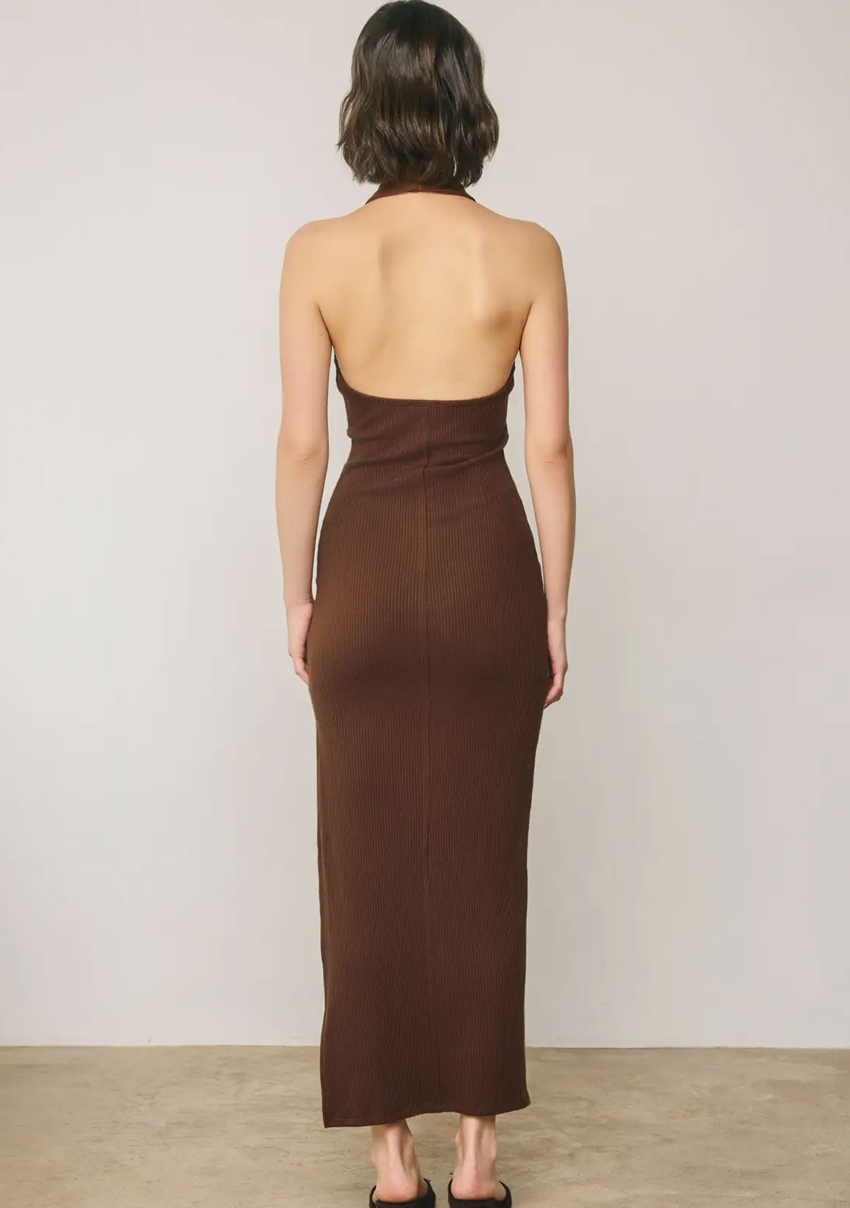 Helios Glow Gold Trim Halter Dress Hazel Brown