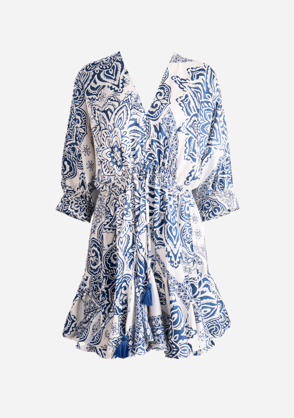 Dolman 3/4 Sleeve Detail Tie Waist Mini Dress