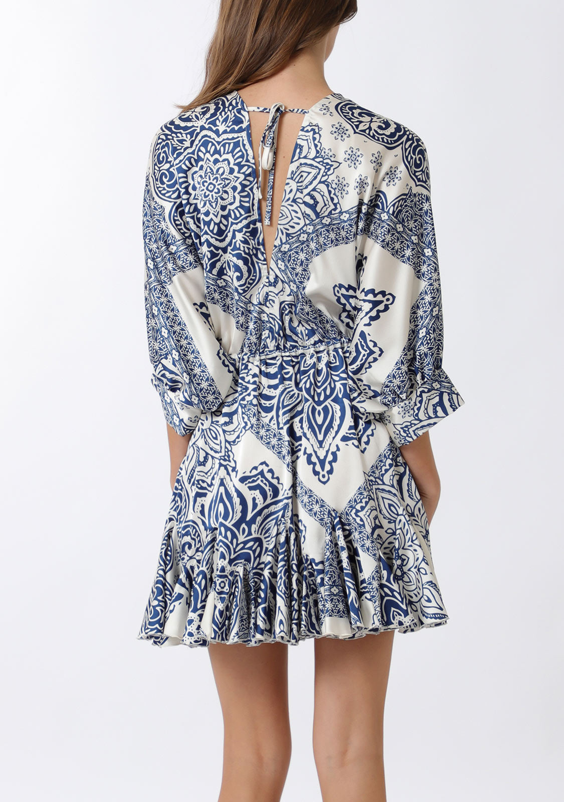 Dolman 3/4 Sleeve Detail Tie Waist Mini Dress