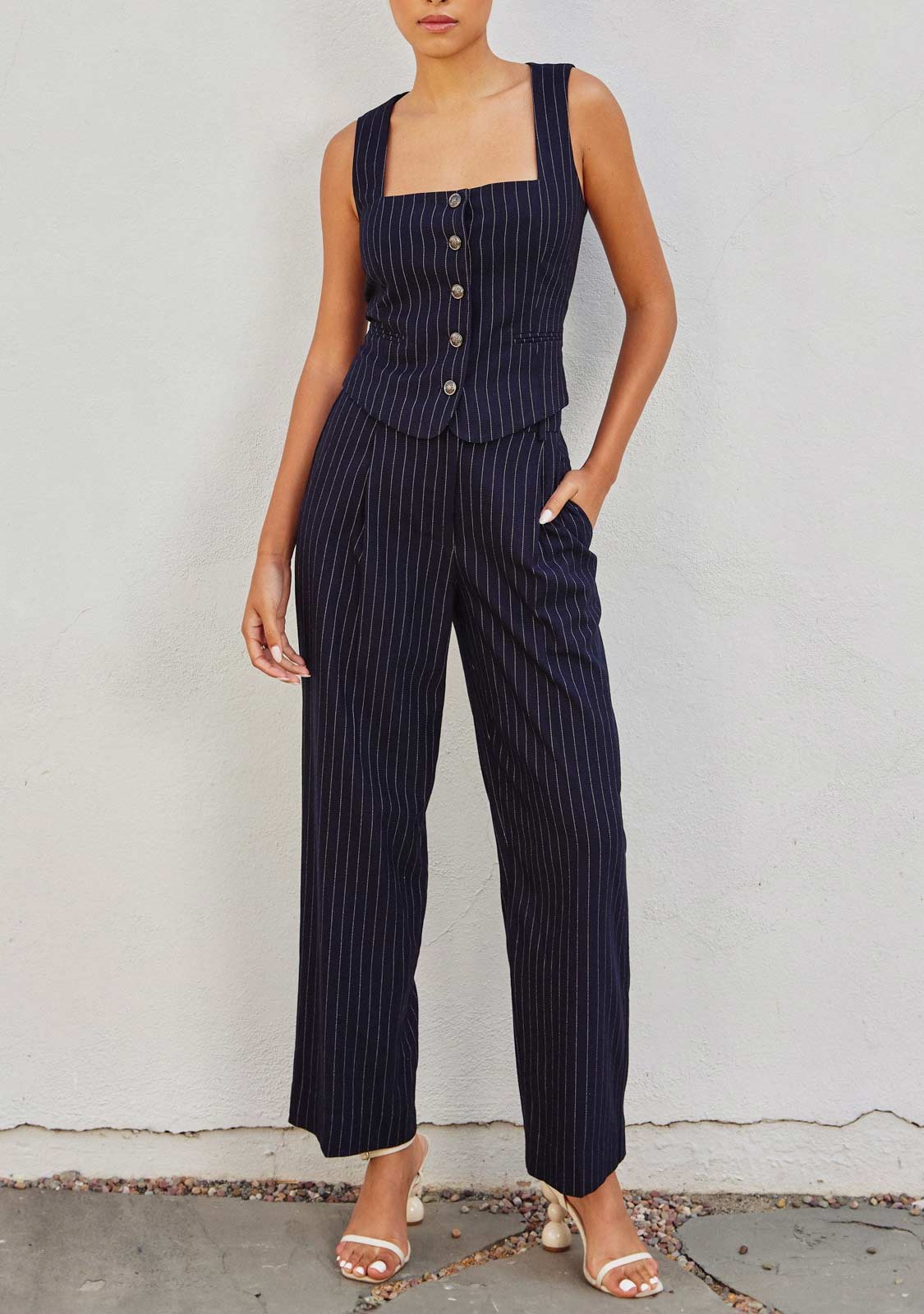 City Vibes Pinstriped Straight Legs Trousers