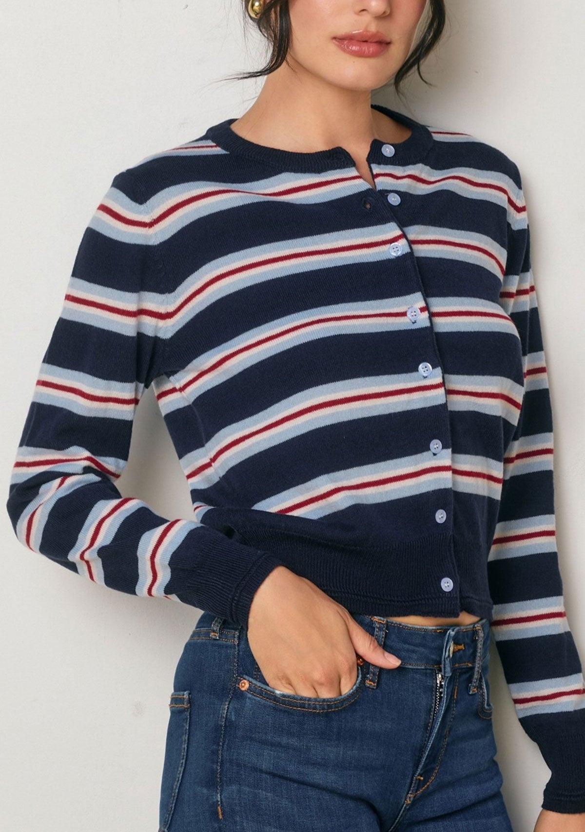 Skyline Striped Button Down Cardigan Navy/Red