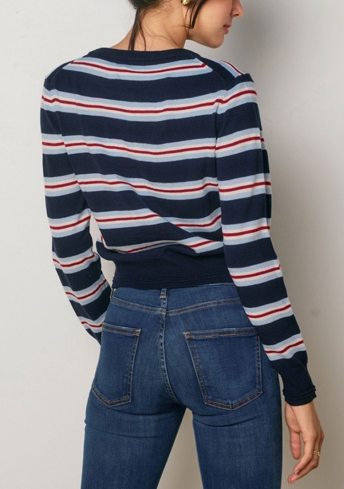Skyline Striped Button Down Cardigan Navy/Red
