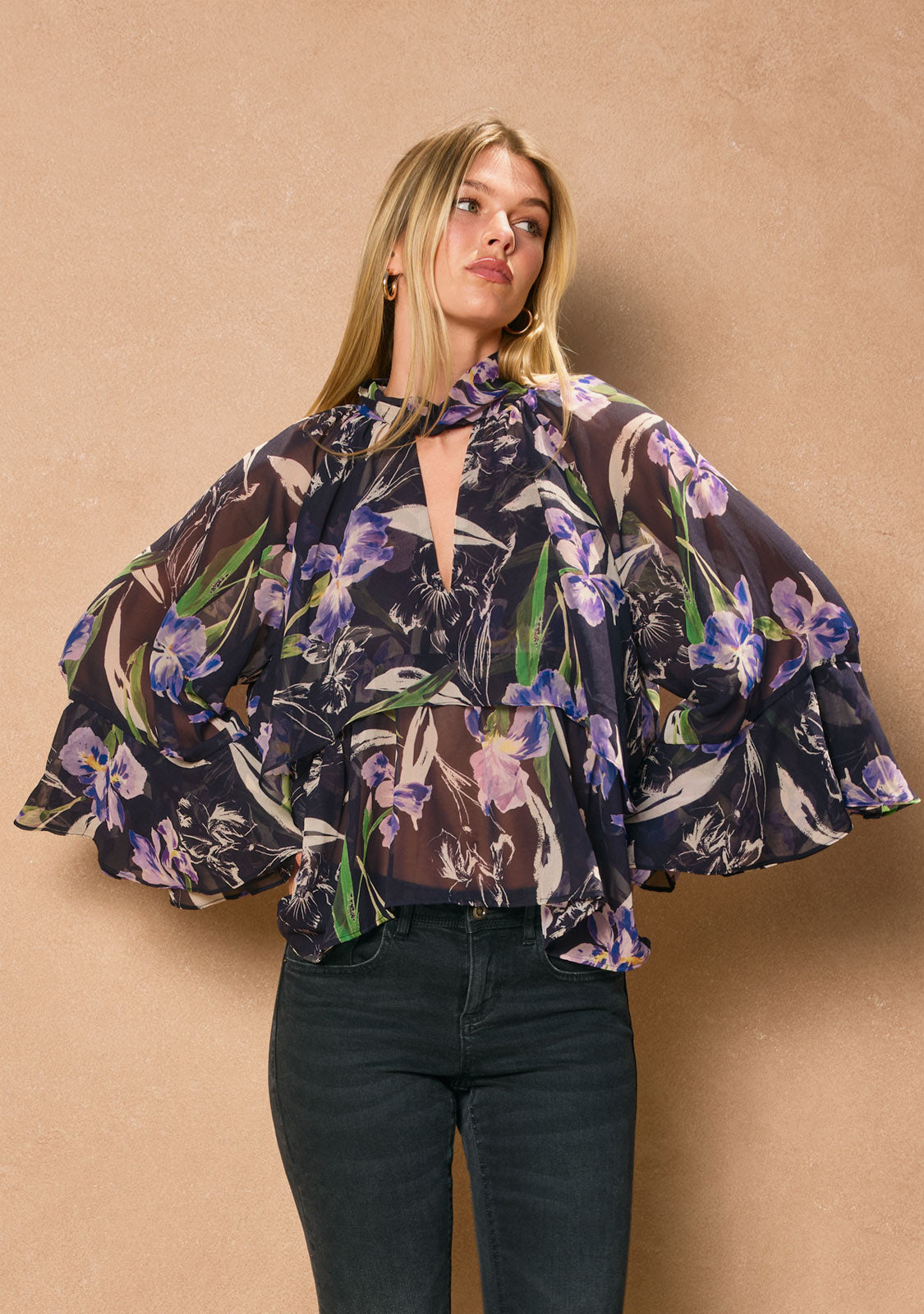 Woven Long Sleeve Blouse Midnight Iris