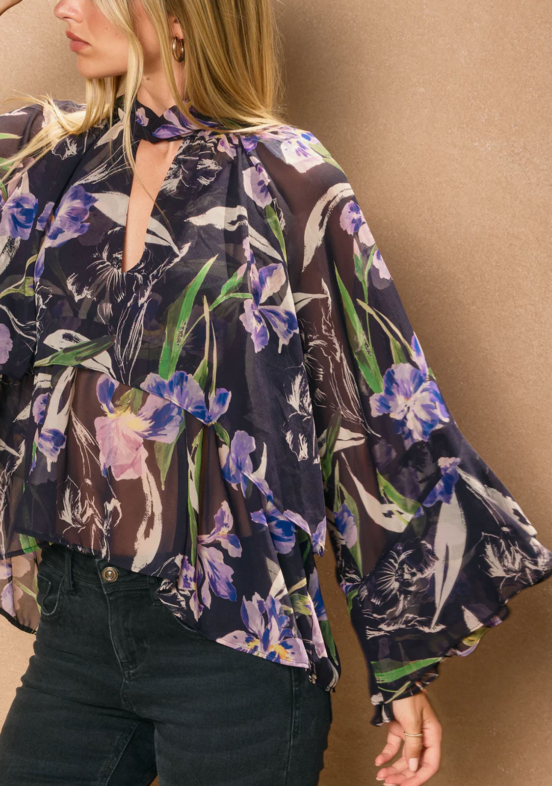 Woven Long Sleeve Blouse Midnight Iris