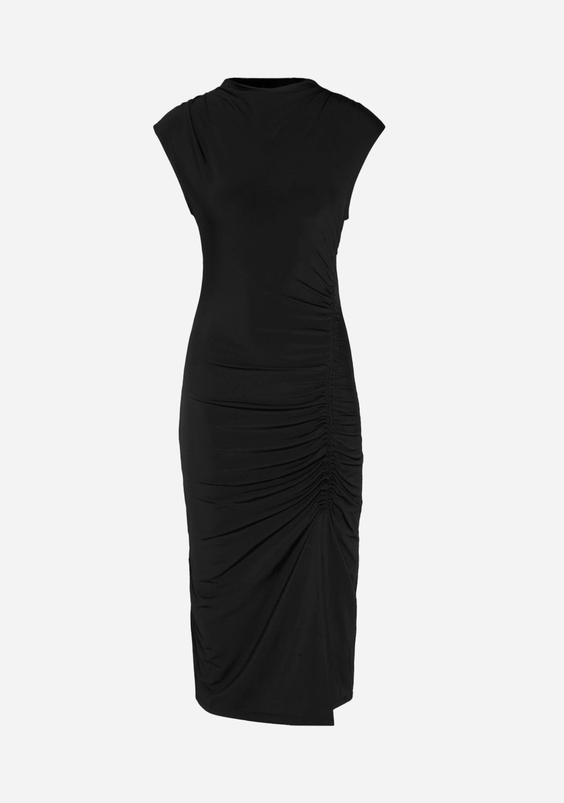 Stretchy Mock Neck Midi Slit Dress