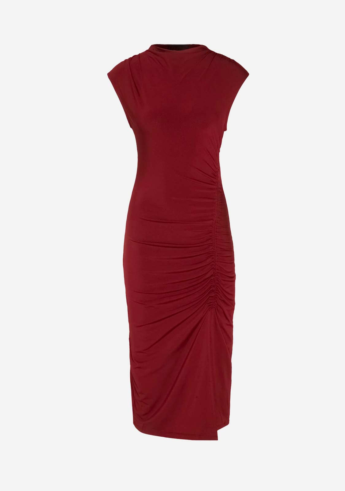 Stretchy Mock Neck Midi Slit Dress