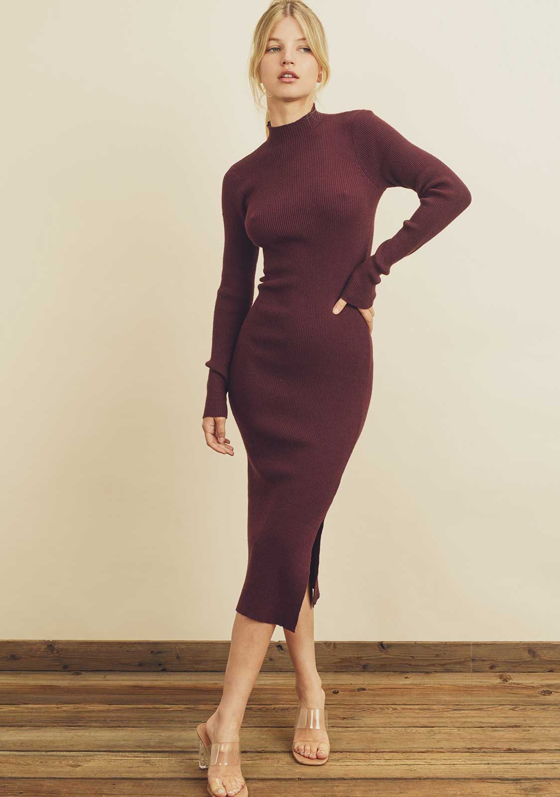 Bodycon Mock Neck Midi Dress