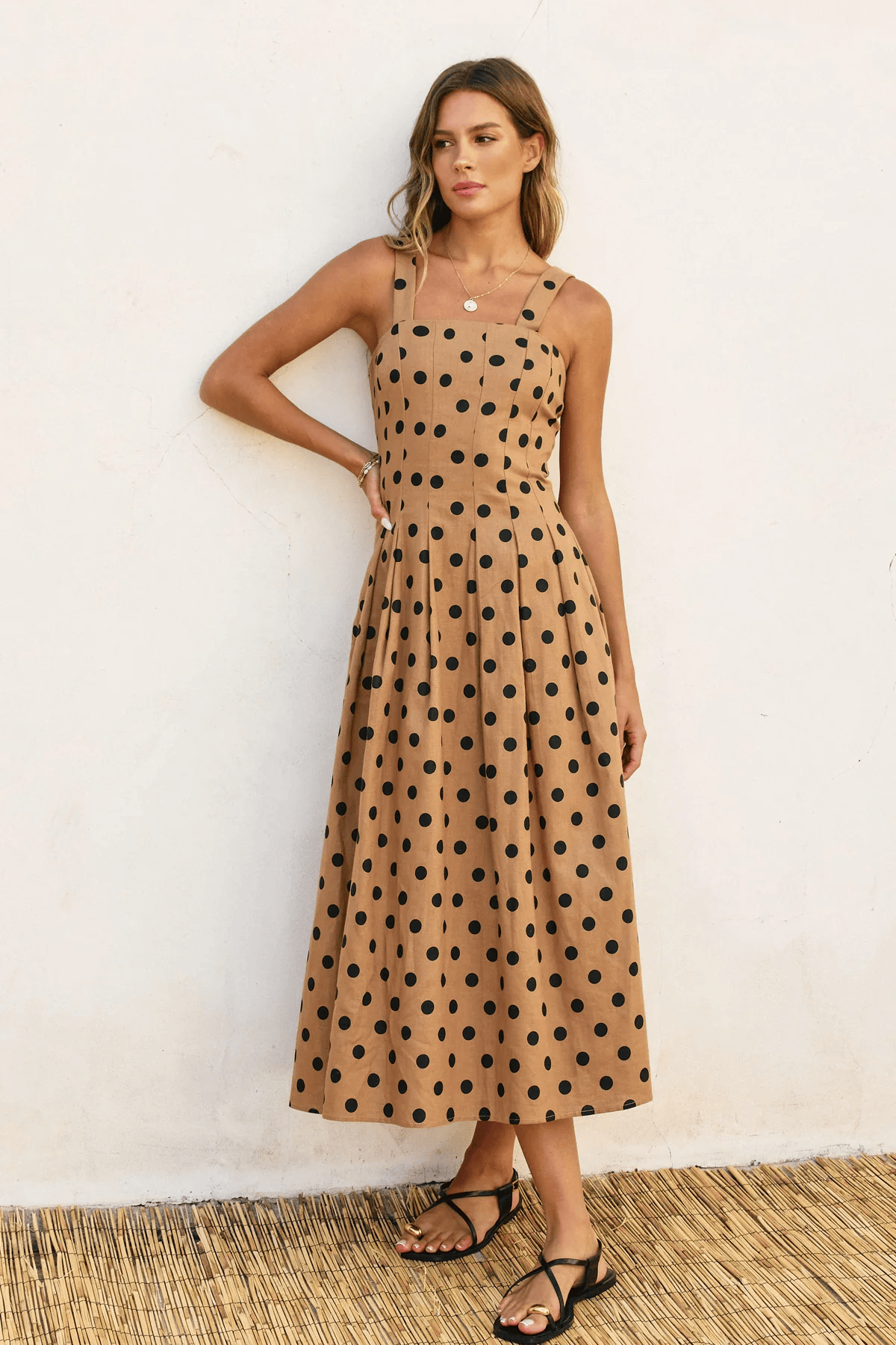 Heaven Sent Woven Linen Maxi Dress Mocha/Black