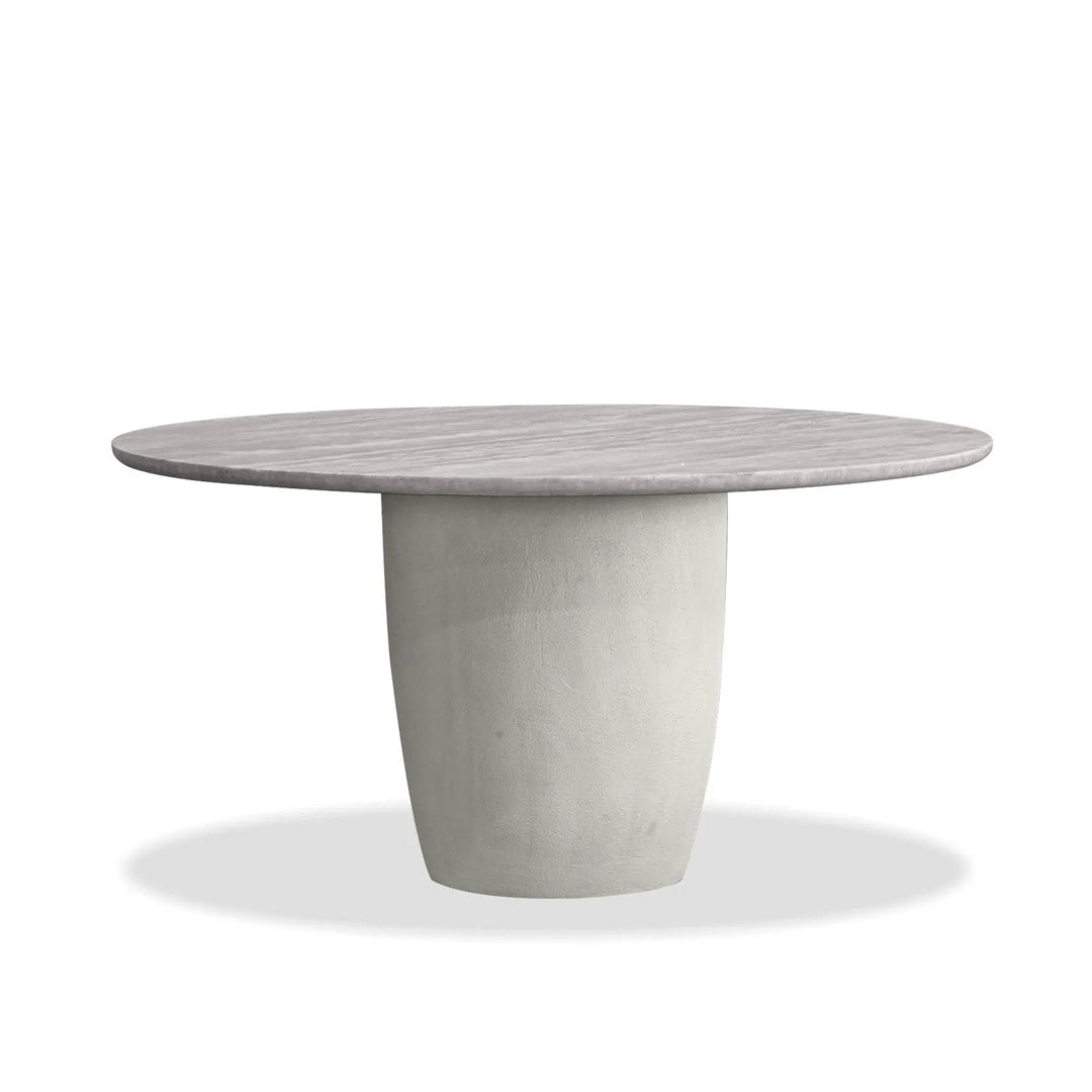 ERDEN Round  Dining Table  Silver Grey Travertine  ,  Silver Taupe Micro Cement Base