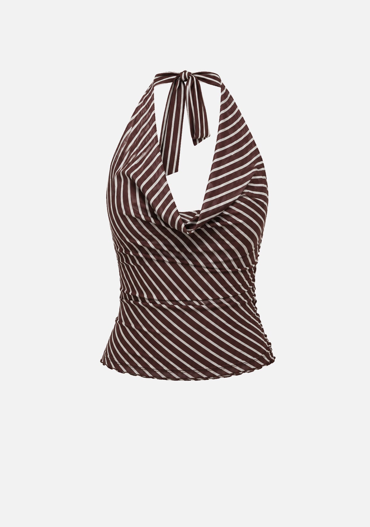 Diagonal Striped Mesh Cowl Top Brown