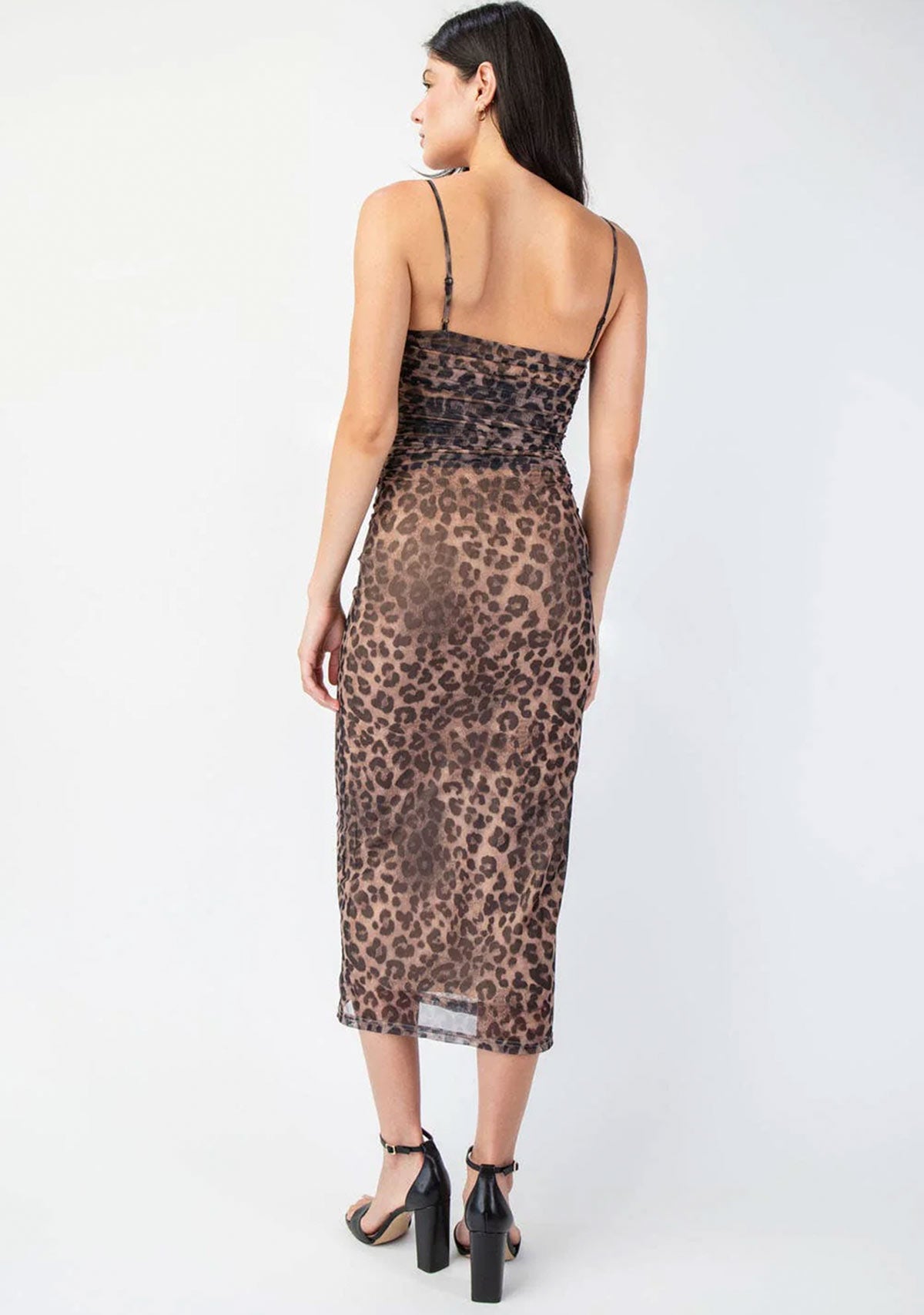 Leopard Printed Mesh Midi Dress