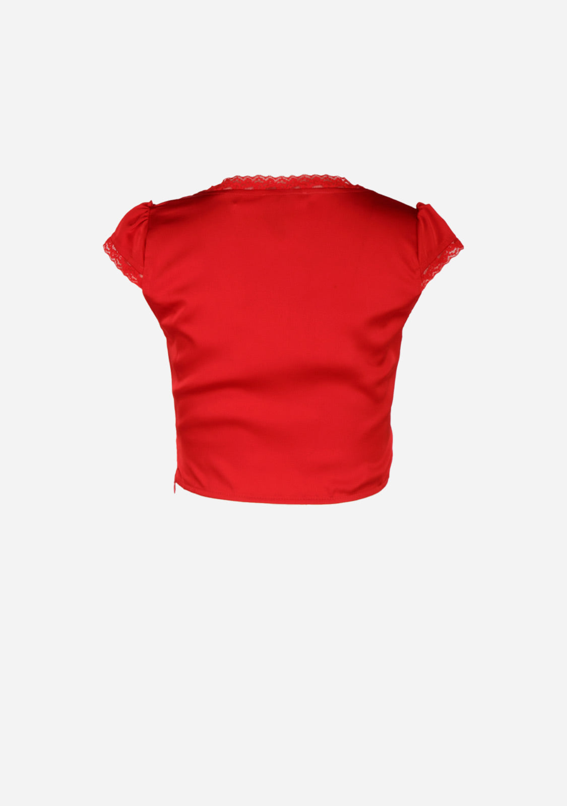 Cap Sleeves Satin Crop Top With Edge Lace