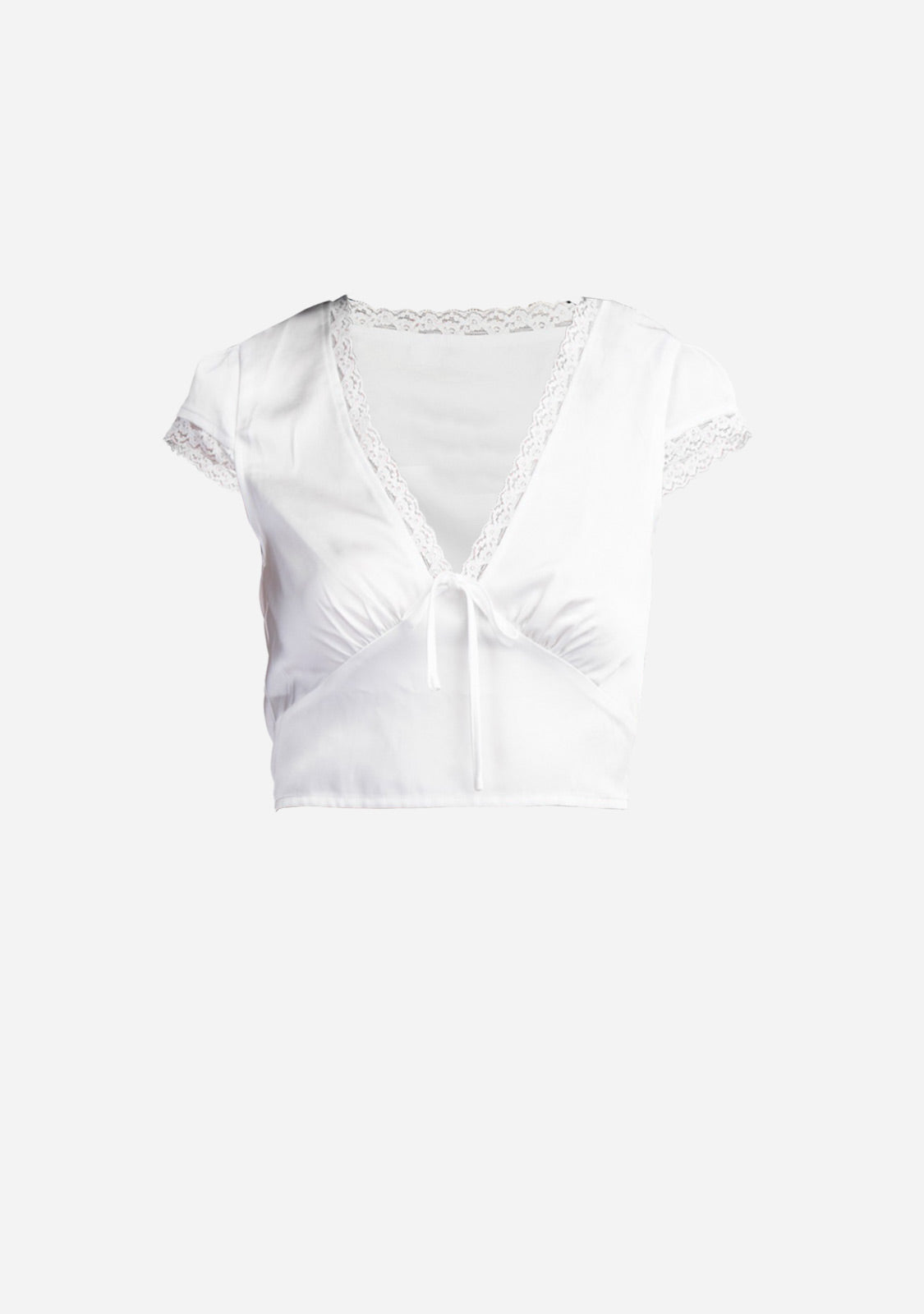 Cap Sleeves Satin Crop Top With Edge Lace