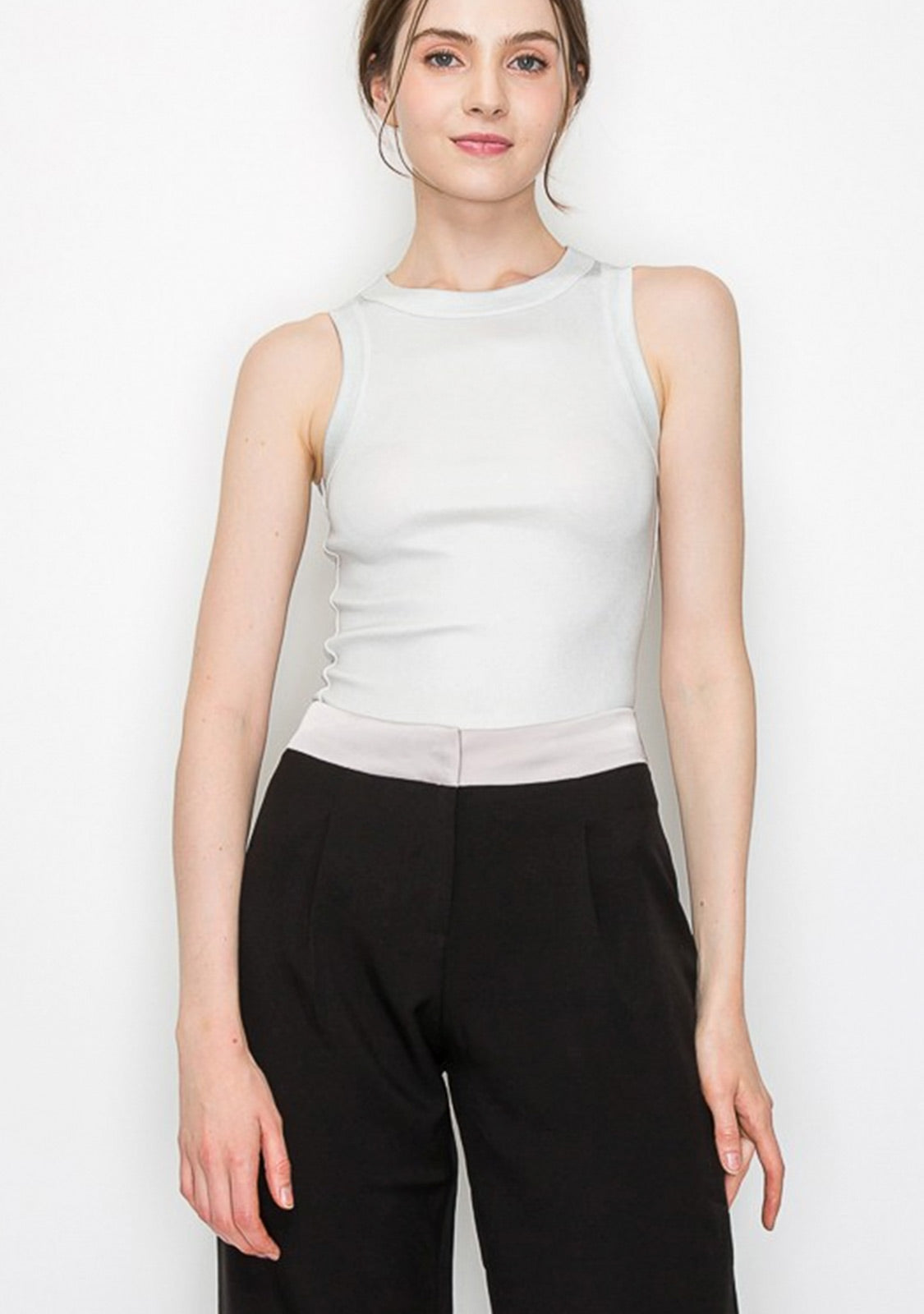 Metallic Coated Ribbed Knit Sleeveless Top