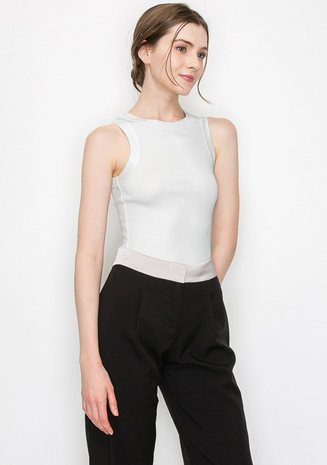 Metallic Coated Ribbed Knit Sleeveless Top