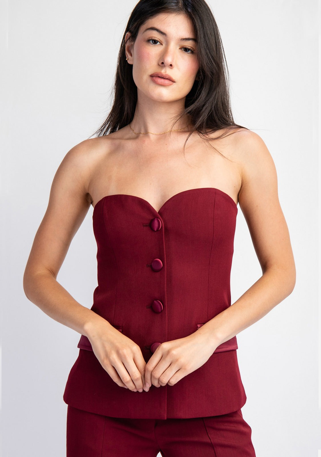 Sweetheart Woven Tailored Tube Top With Satin Contrast Insert