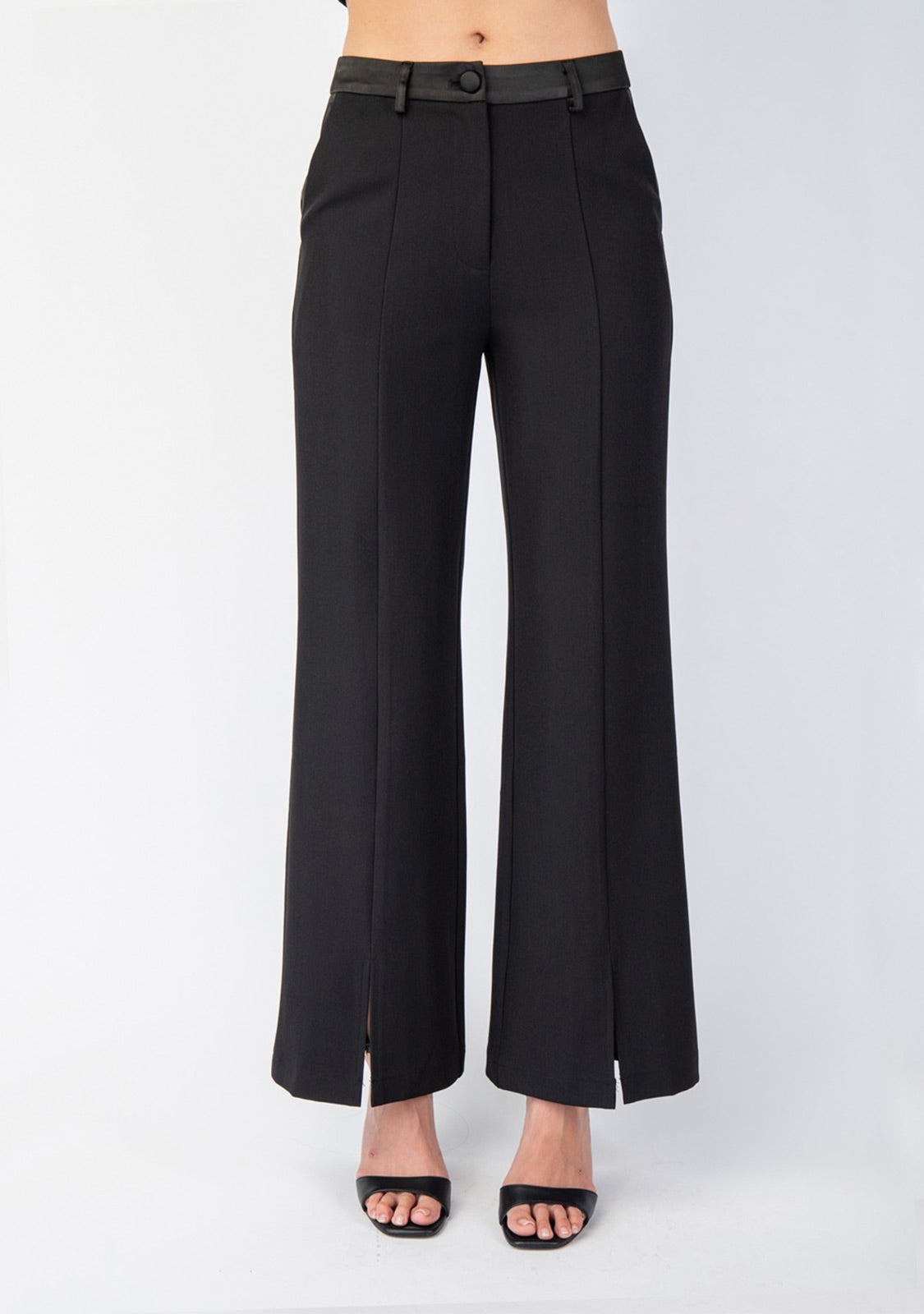 Woven Tailored Pants With Satin Contrast Insert