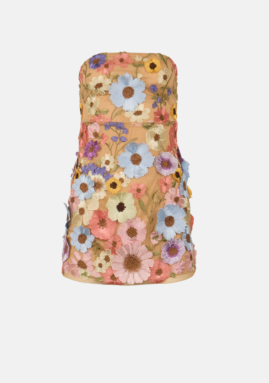 Flower 3D Embroidery Tube Mini Dress