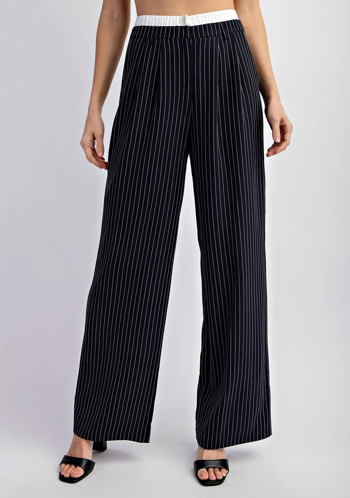 Pinstriped Contrast Waistband Trouser