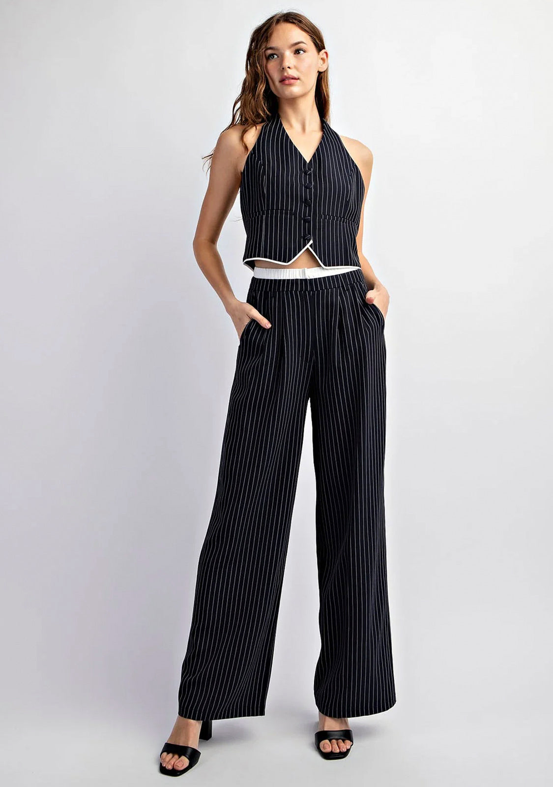 Pinstriped Contrast Waistband Trouser