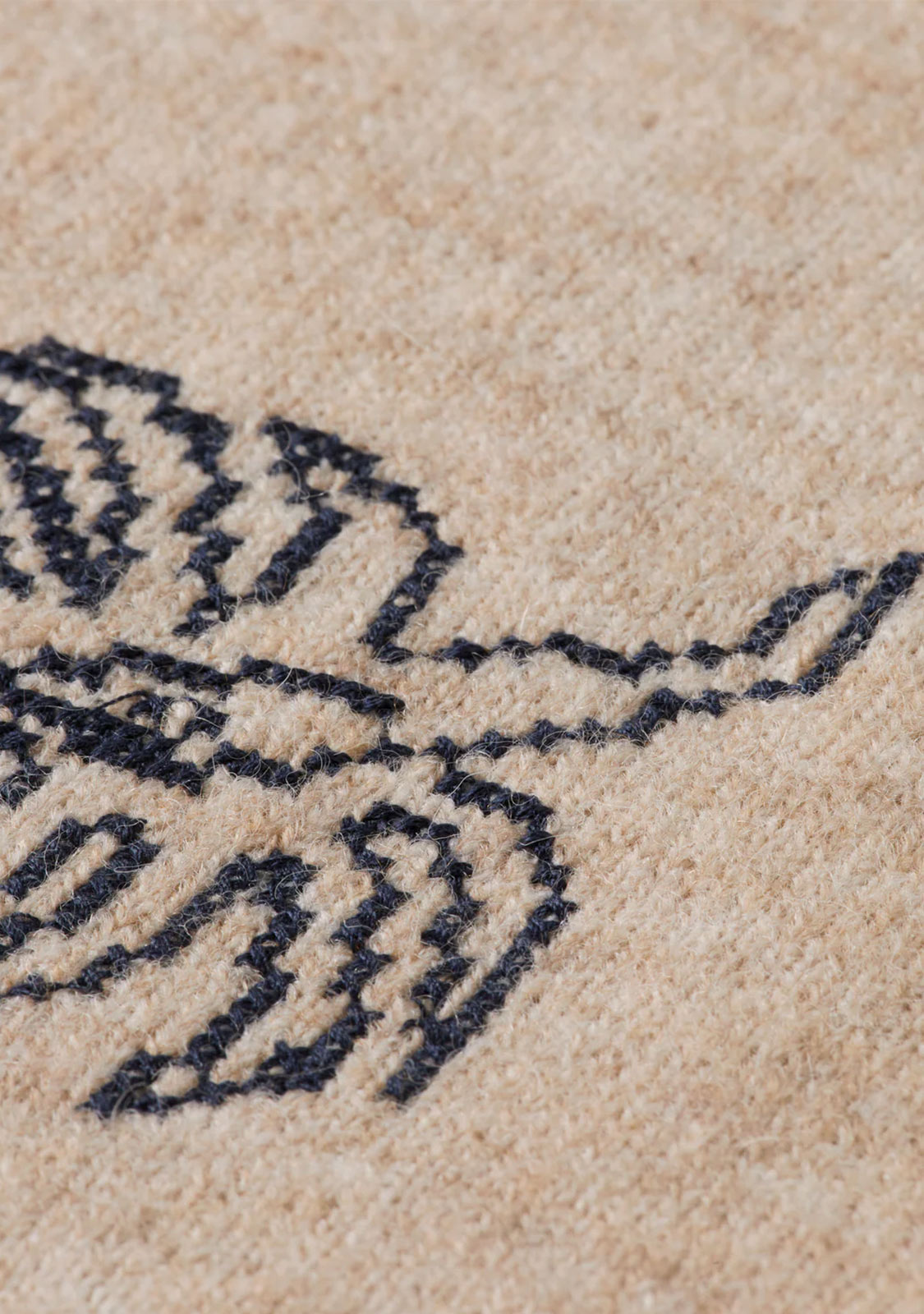 Embroidered Crew Neck Cardigan Oatmeal  Melange