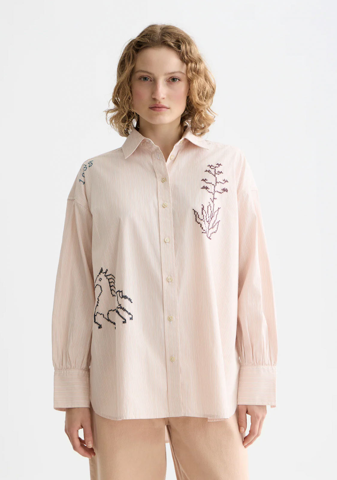 Embroidery Girlfriend Shirt Rose Dust Stripe