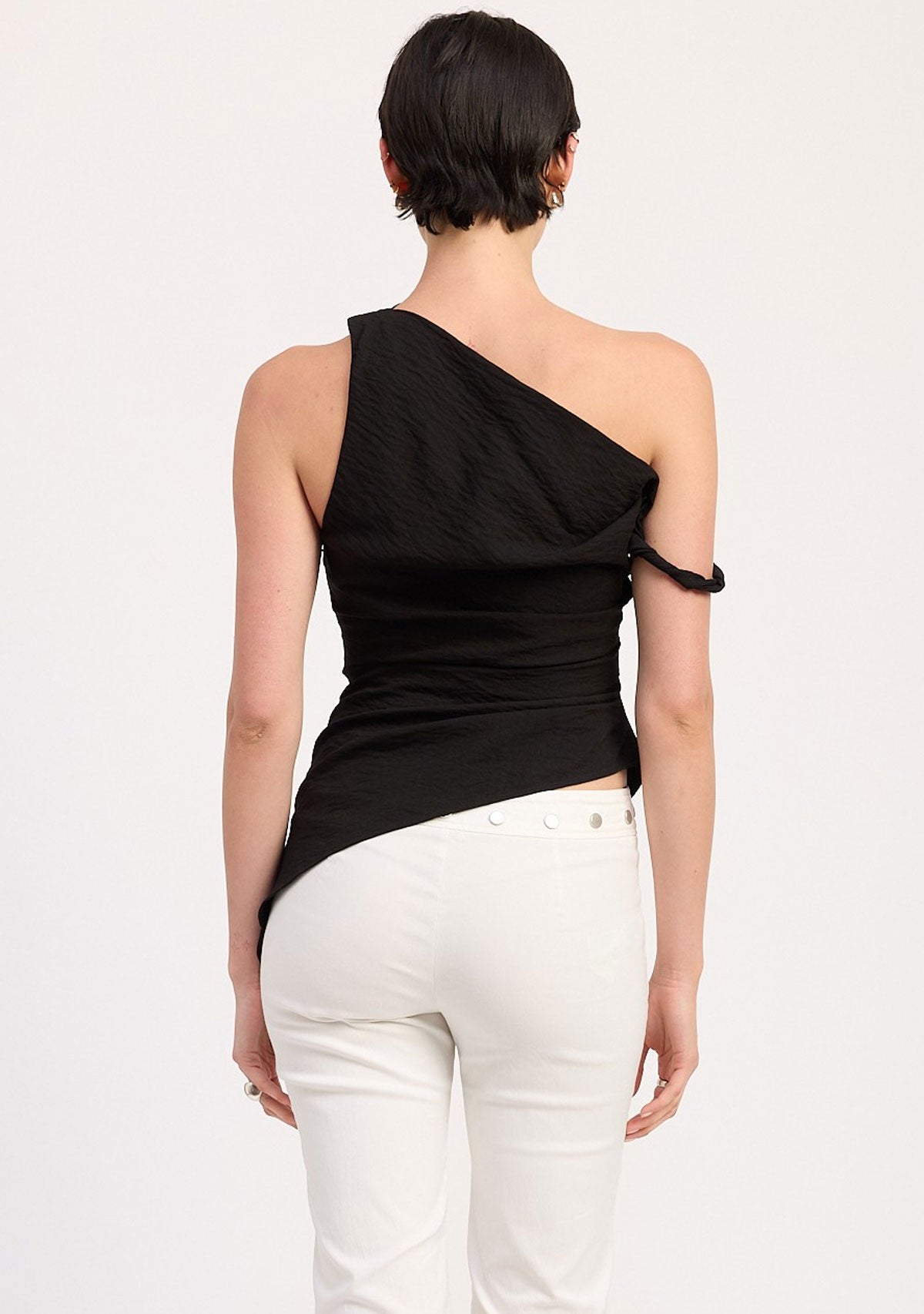 Asymmetrical Shoulder Tunic Top Black