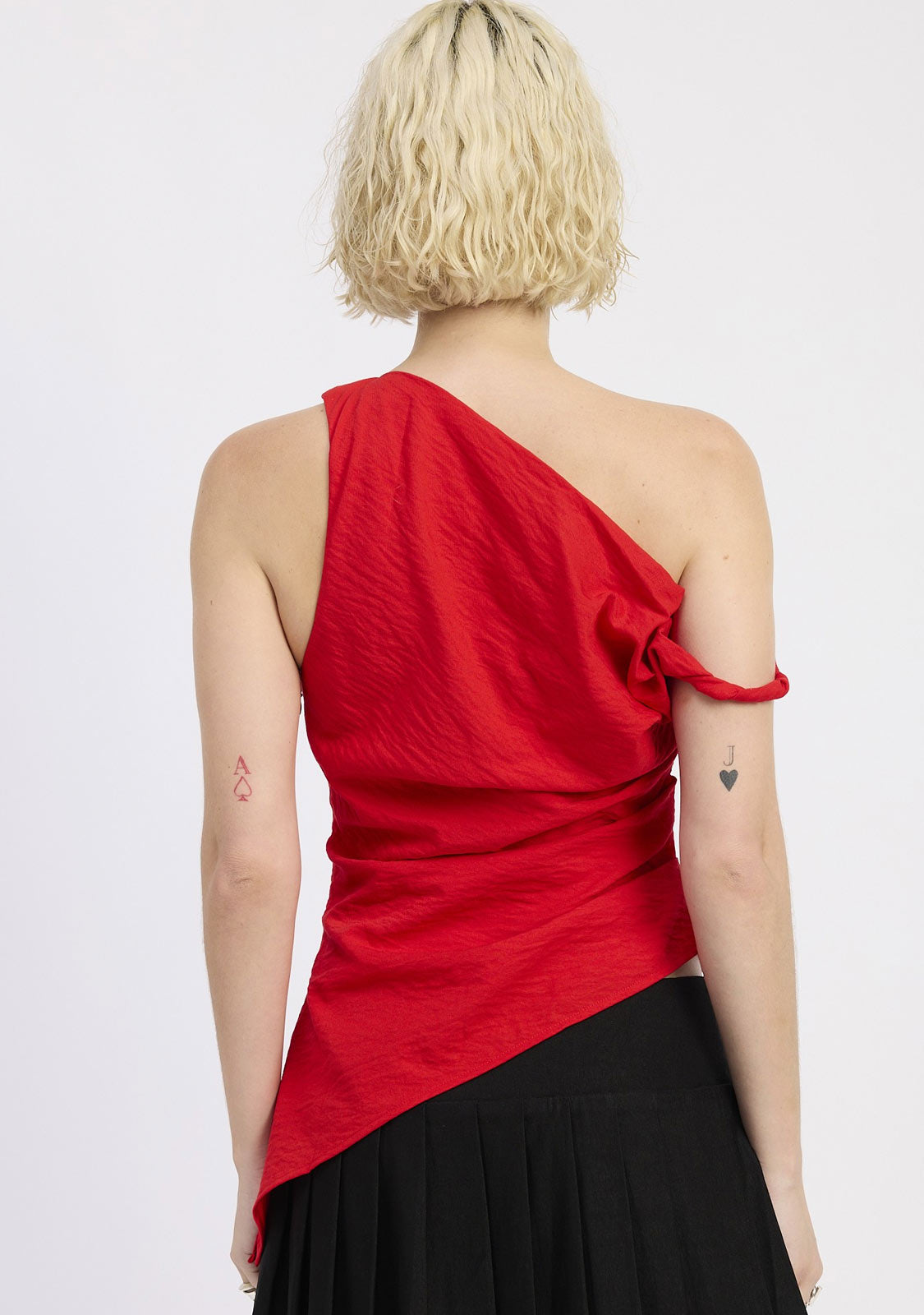 Asymmetrical Shoulder Tunic Top Red