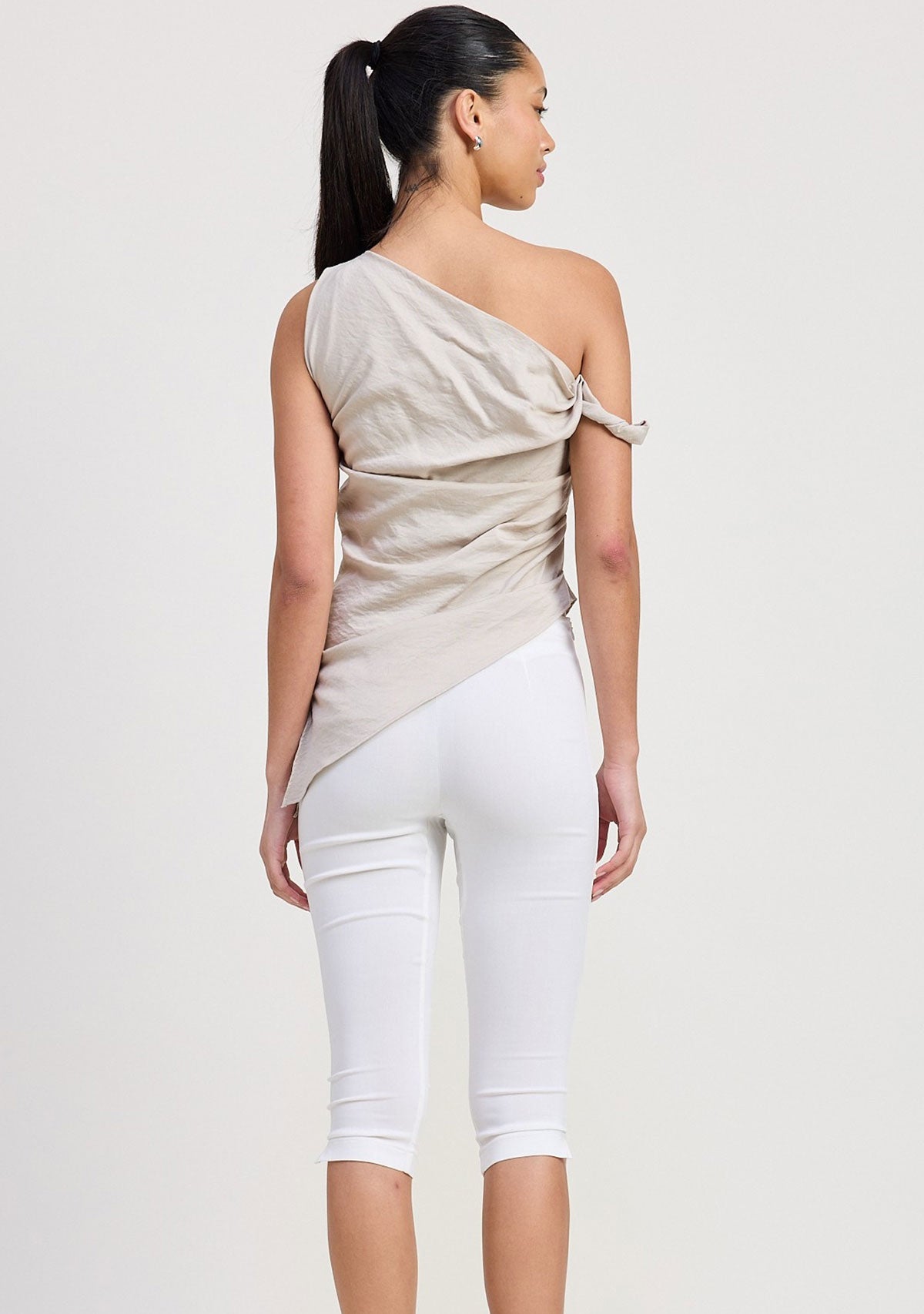 Asymmetrical Shoulder Tunic Top Vanilla
