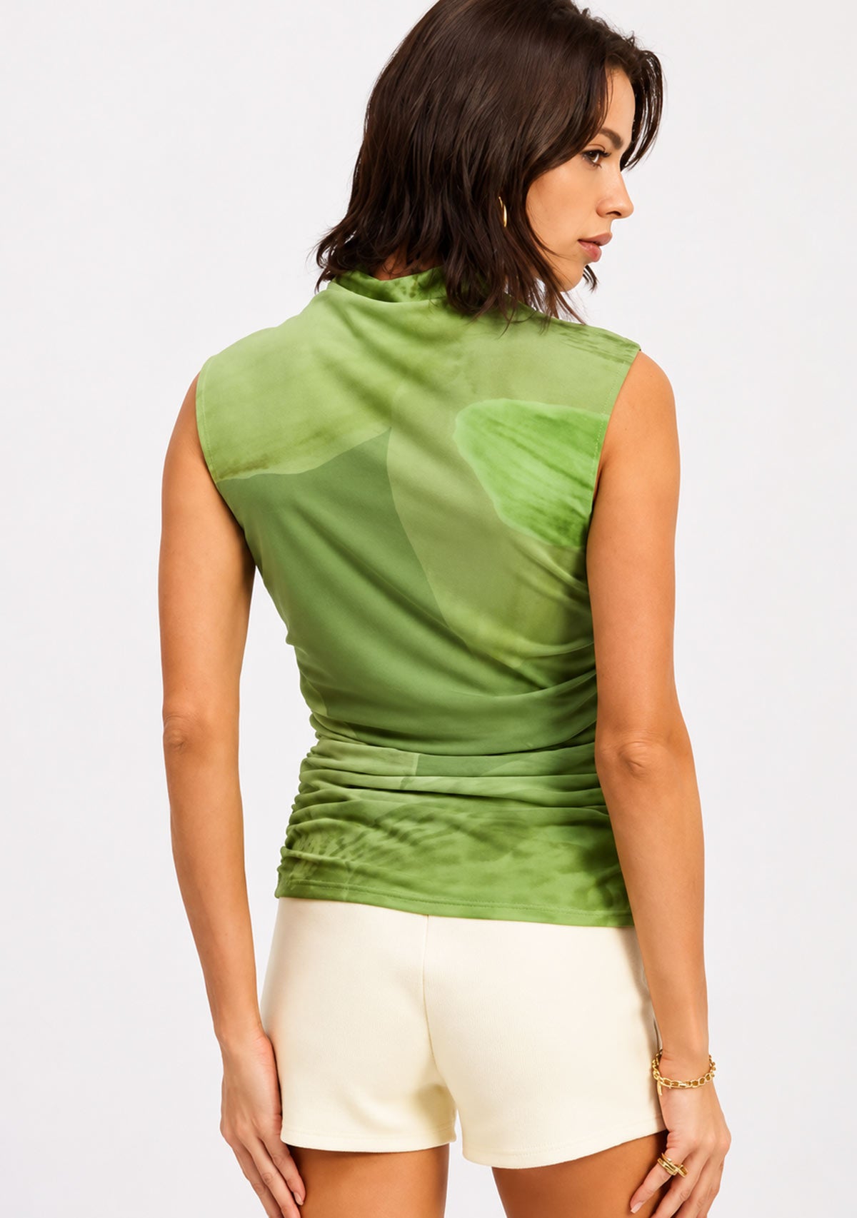 Drop Shoulder Mesh Top Green Floral
