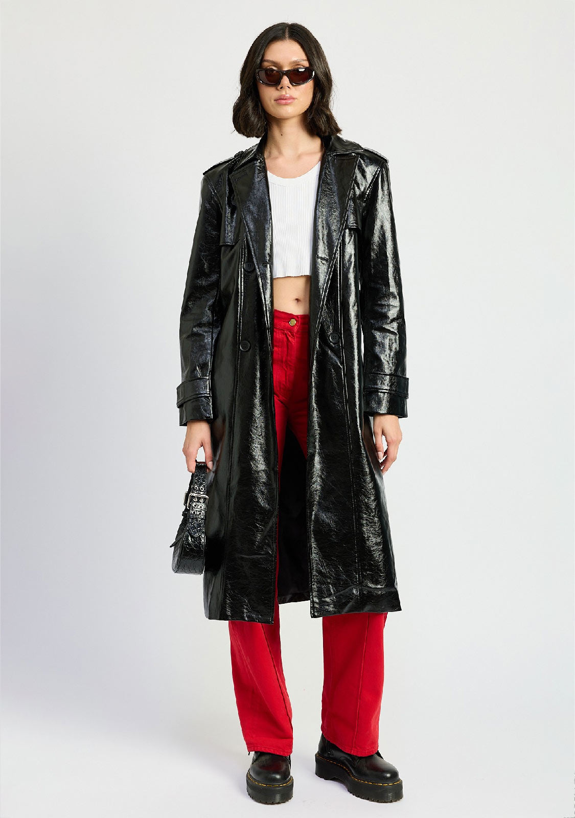 Faux Leather Trench Coat