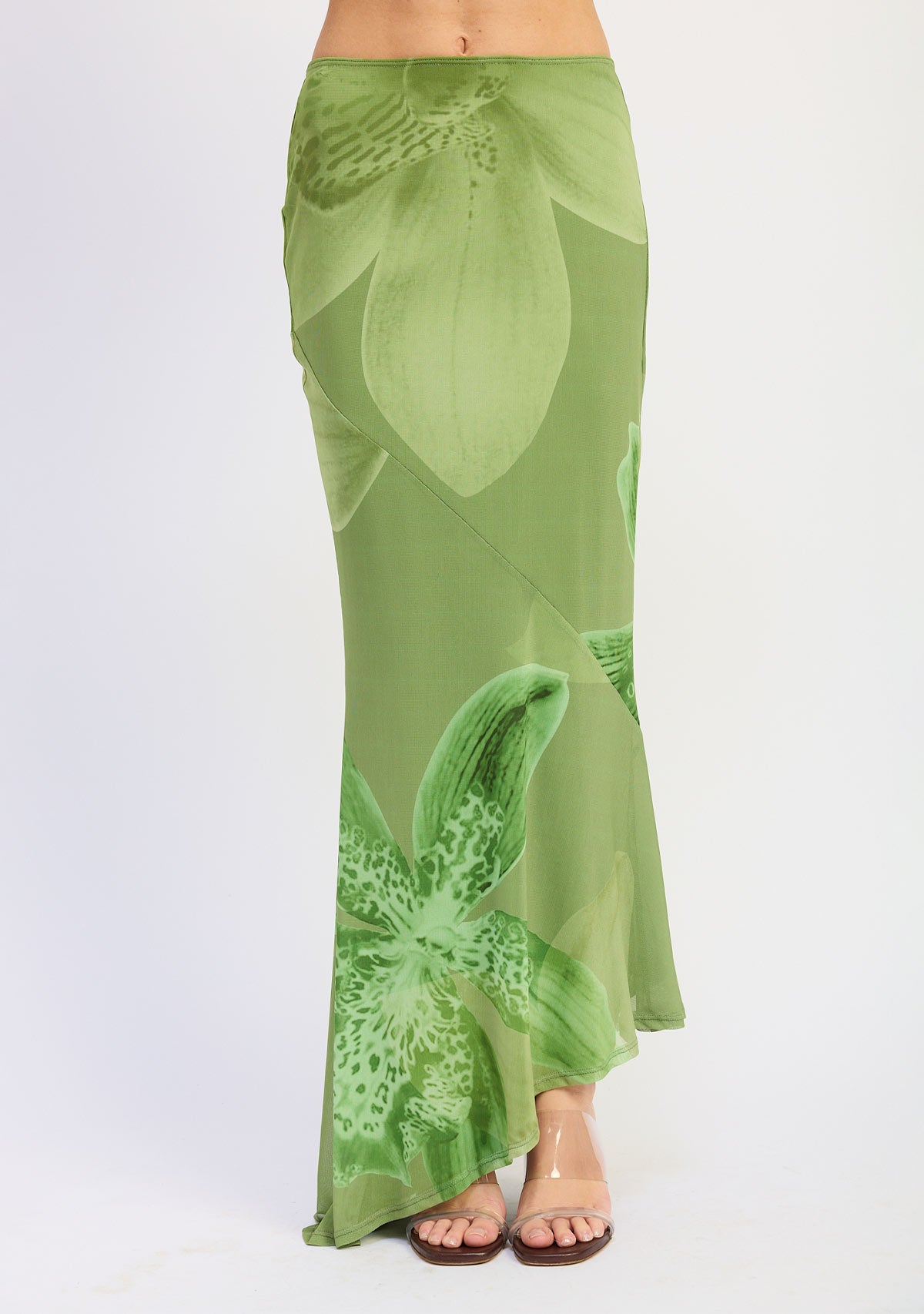 Mermaid Maxi Skirt Green Floral