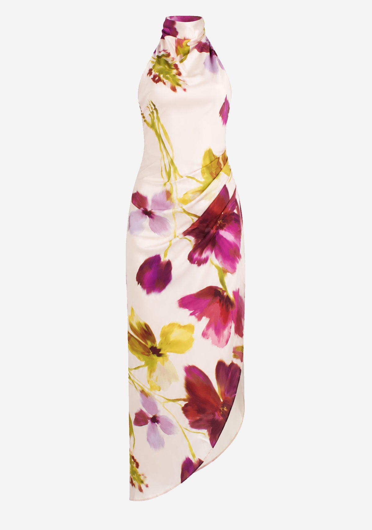 Halter Low Back Asymmetric Maxi Dress Cream Floral