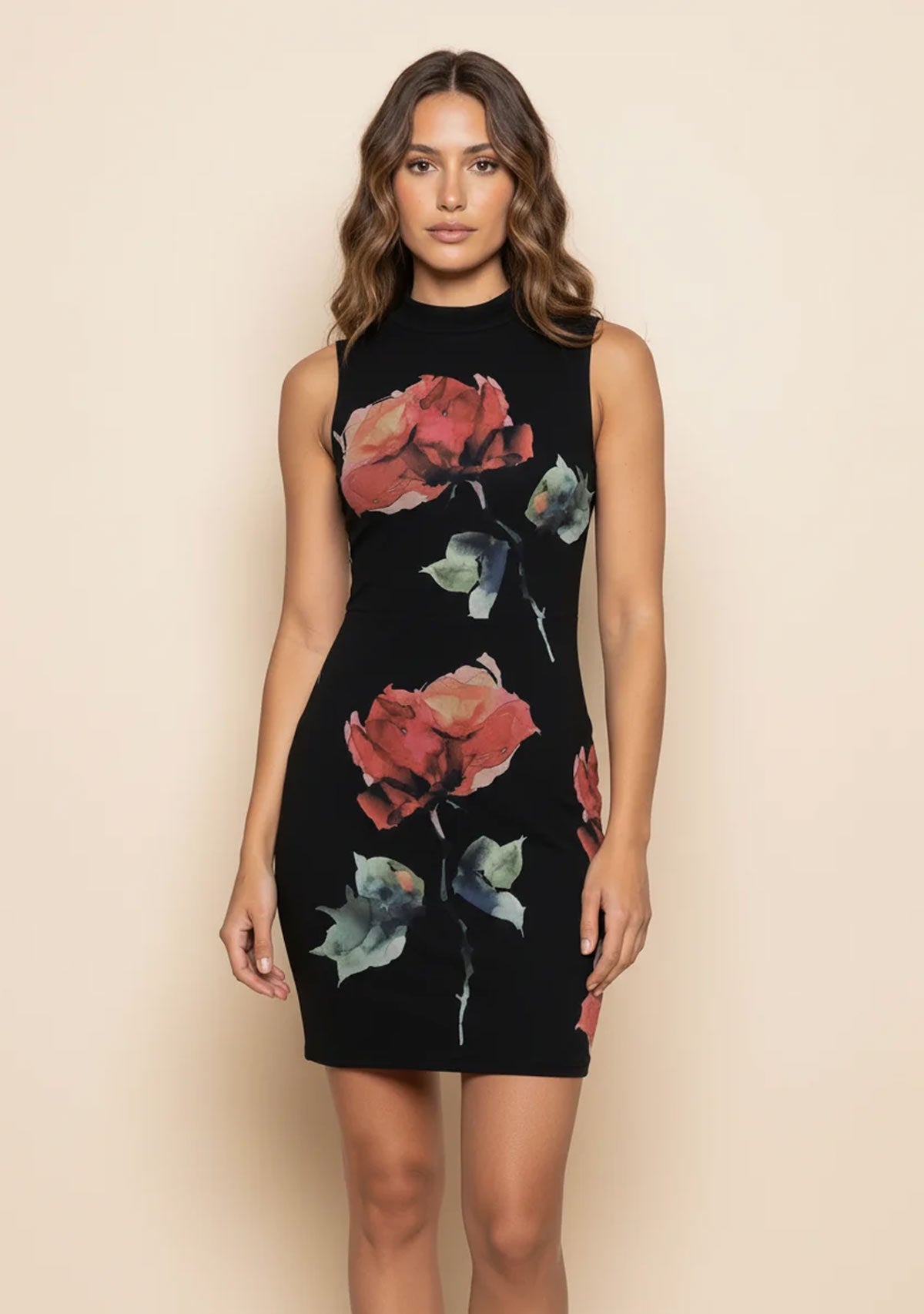 Mesh Print A Line Mini Dress Black Floral