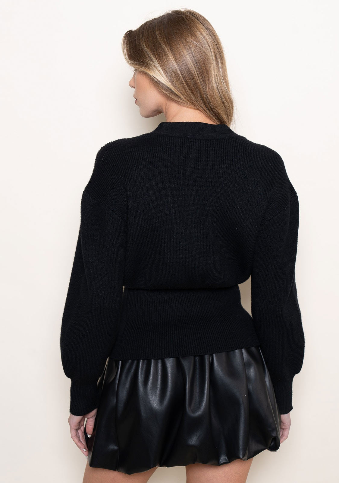 Chic Classy Elevated Basics Gold Button Cardigan Black