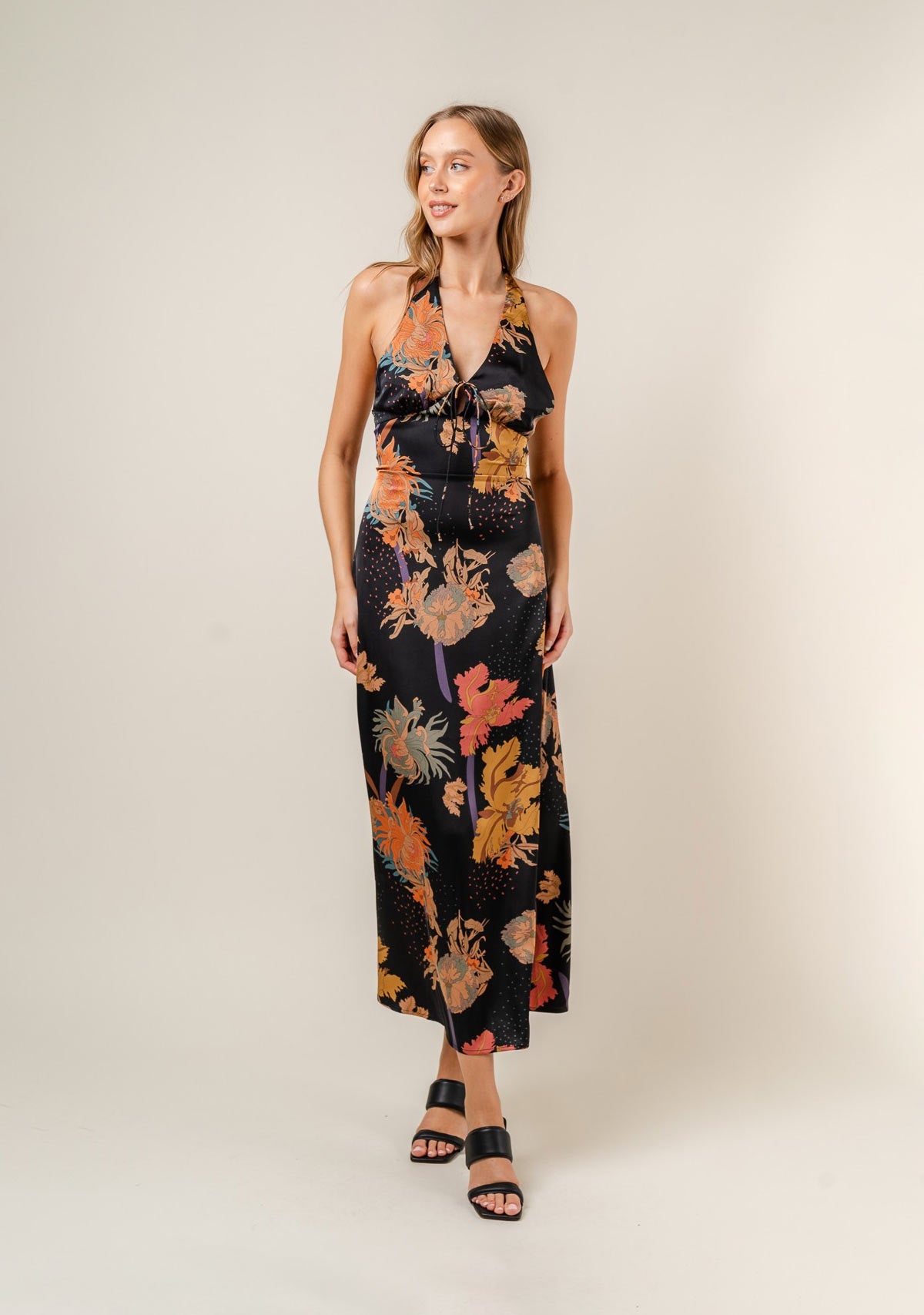 Halter Neck Maxi Dress Black Multi