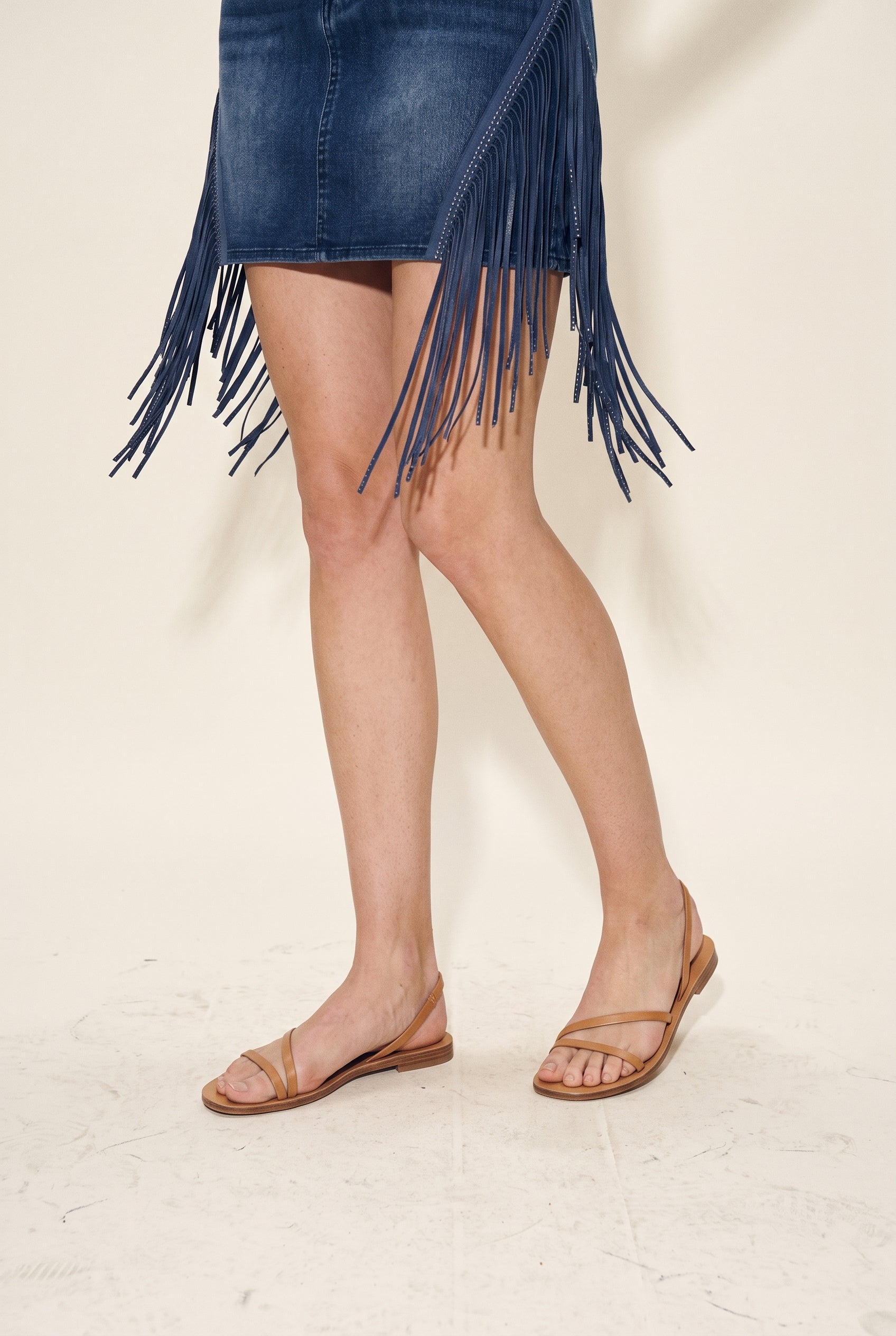 Fringed Denim Mini Skirt Dark Denim
