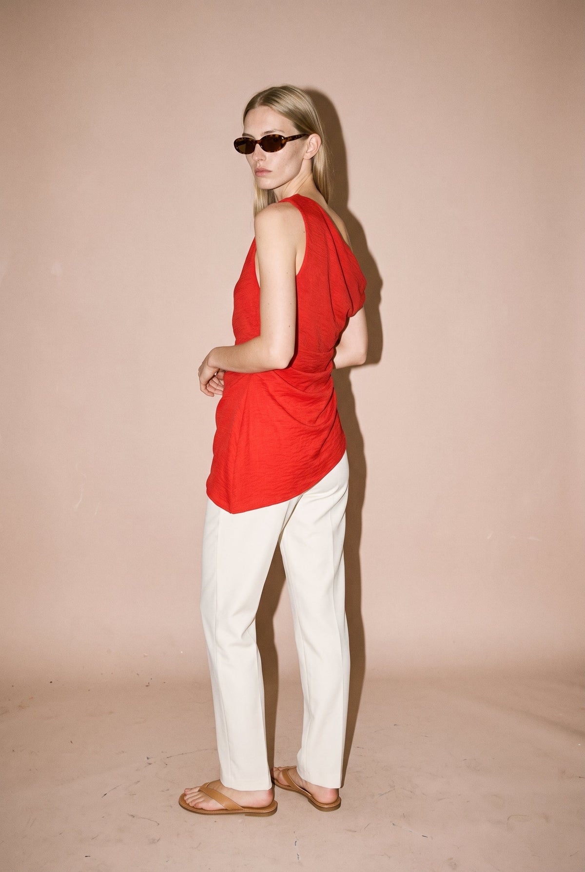 Asymmetrical Shoulder Tunic Top Red Emory Park
