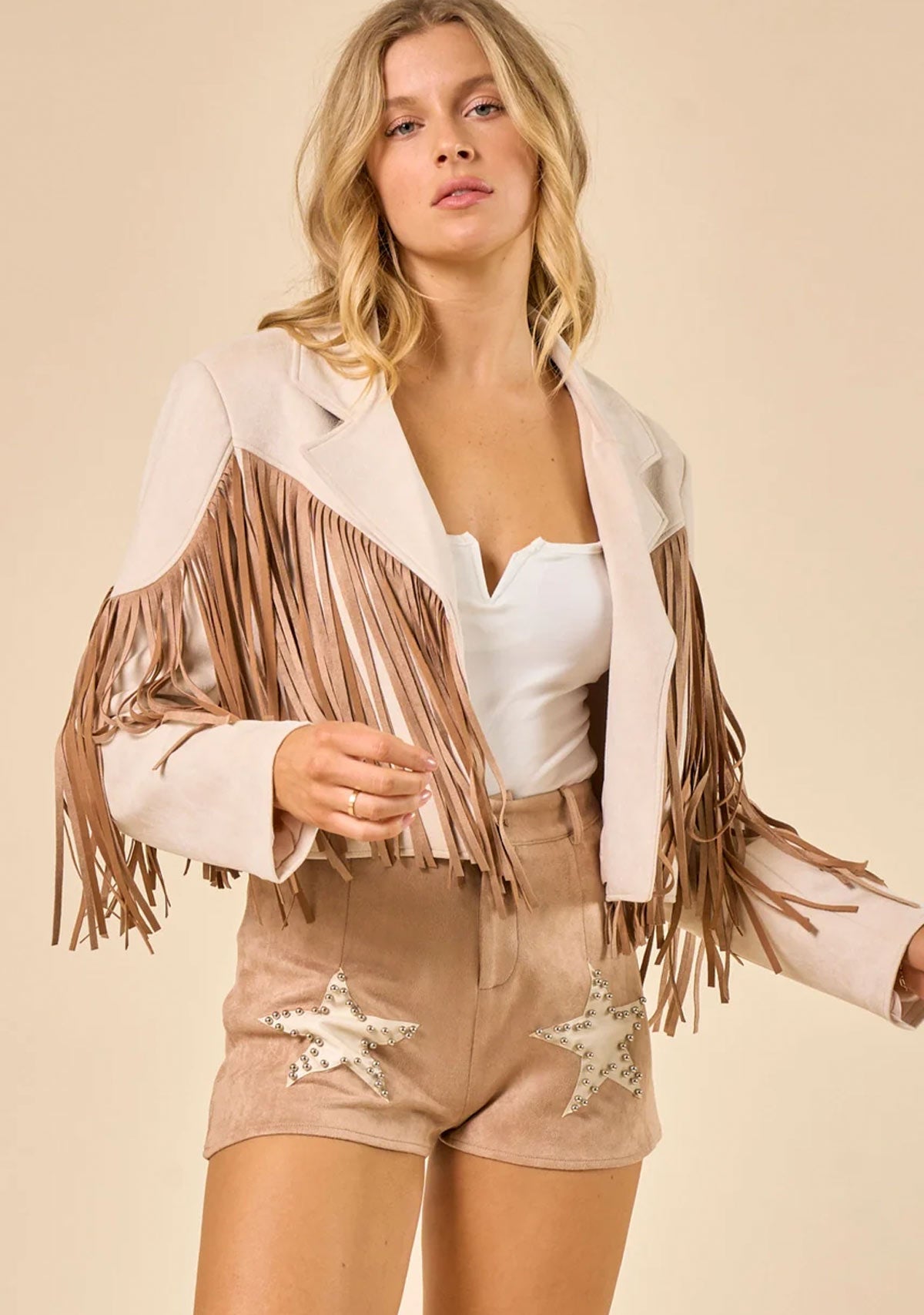 Fringe Suede Contrast Moto Jacket