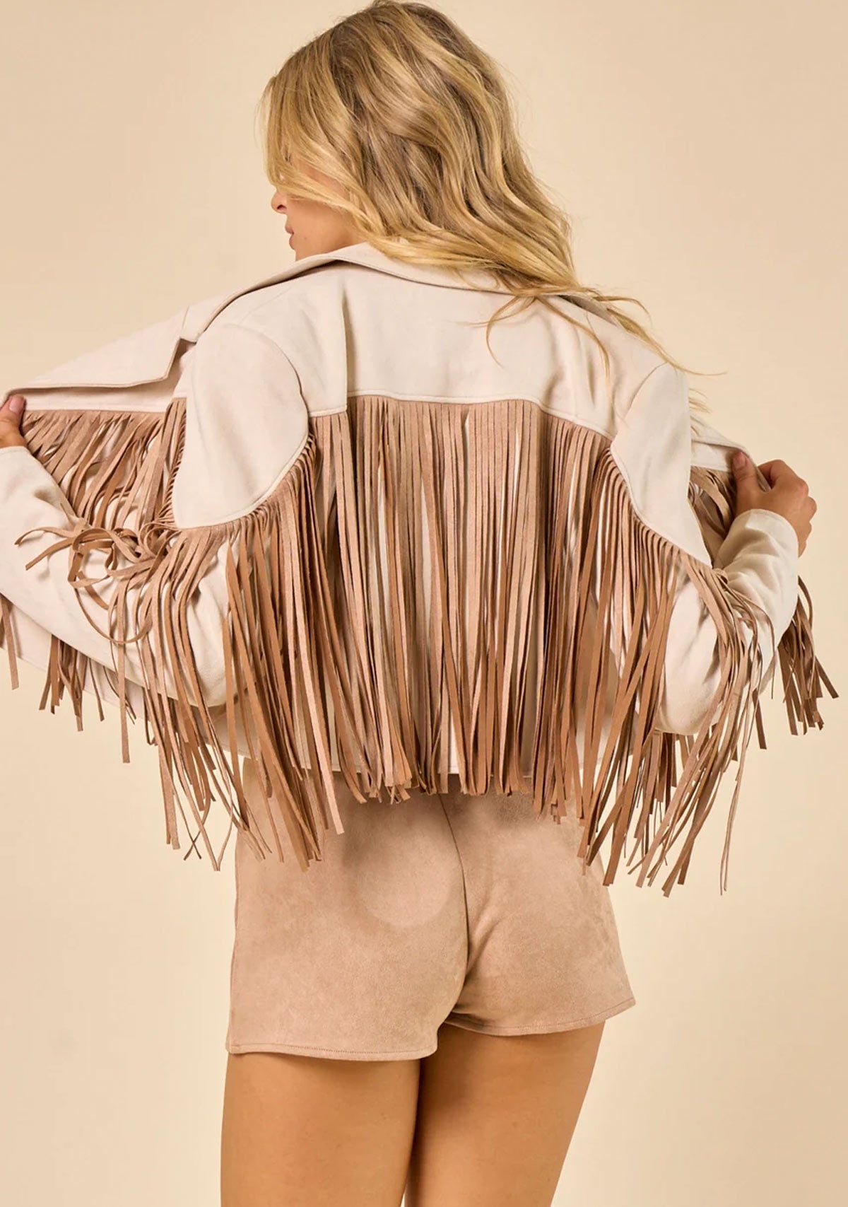 Fringe Suede Contrast Moto Jacket